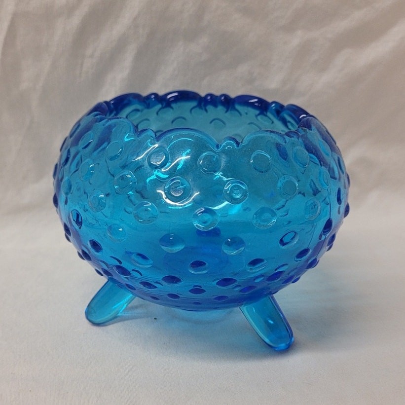 Footed Hobnail Blue Glass Bud Vase Vintage Footed Hobnail Blue Glass Bud Vase Vintage
