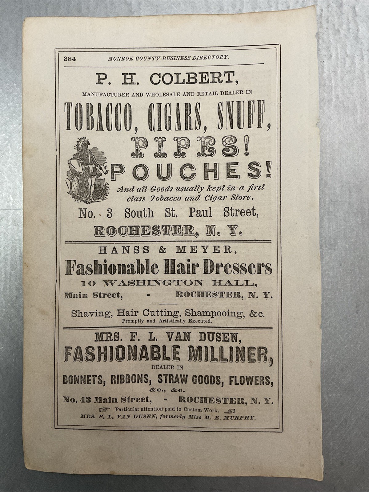1869 Authentic Paper Ad Colbert Tobacco, Cigars & Snuff, Pipes Rochester NY