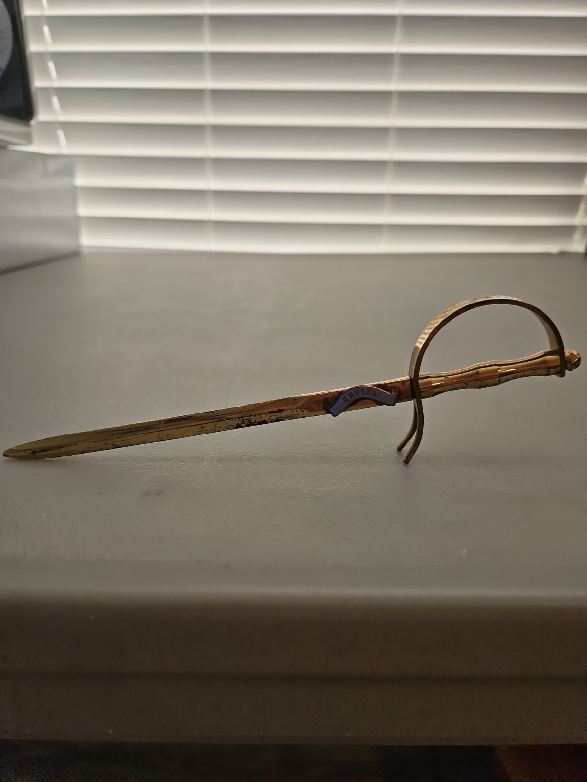 Vintage Gold Tone Ireland Sword Letter Opener 7.5 Mini Cavalier Sabre Sword Vintage Gold Tone Ireland Sword Letter Opener 7.5 Mini Cavalier Sabre Sword