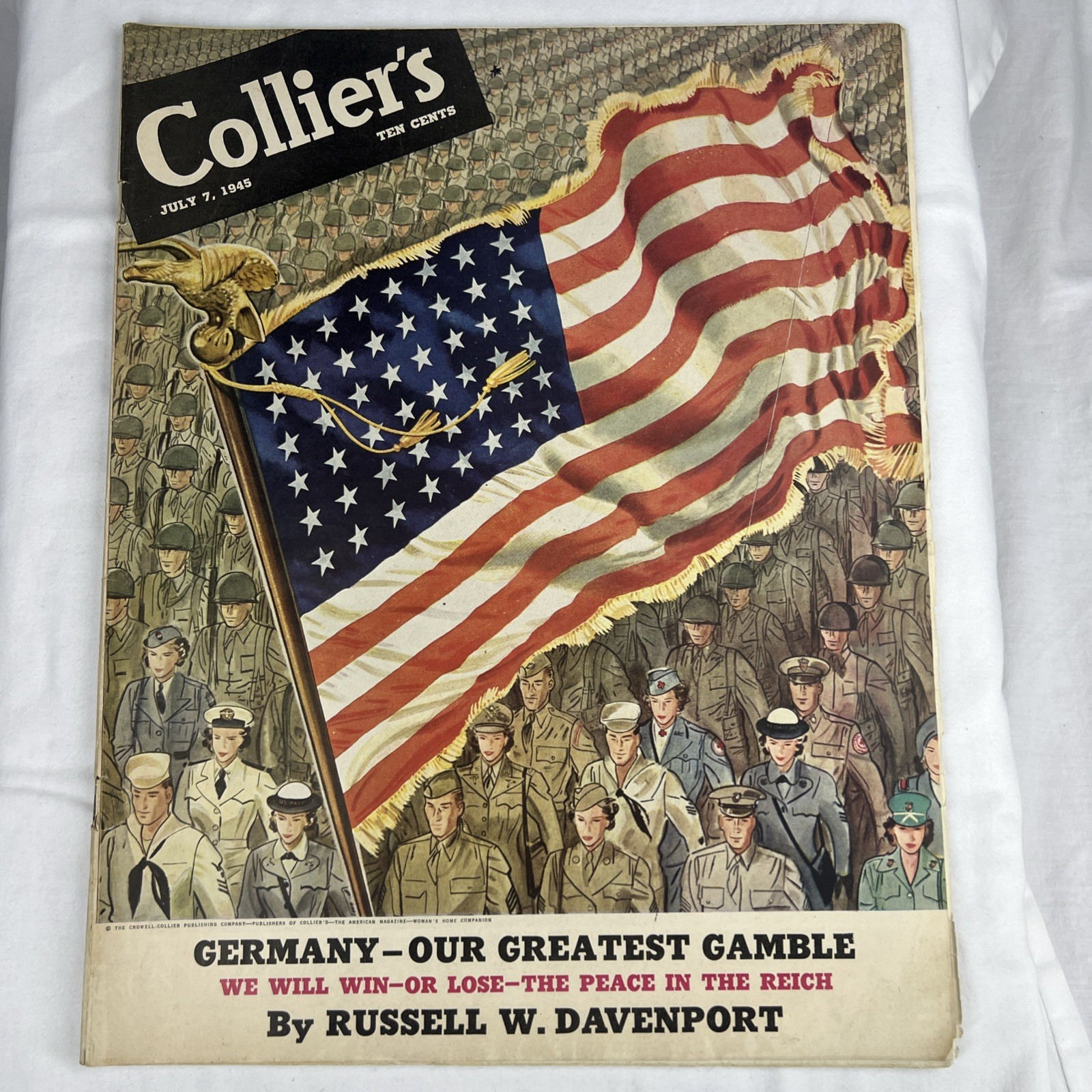 Colliers Magazine July 7, 1945, WWII 48 Star American Flag Cover 76 Pages Colliers Magazine July 7, 1945, WWII 48 Star American Flag Cover 76 Pages