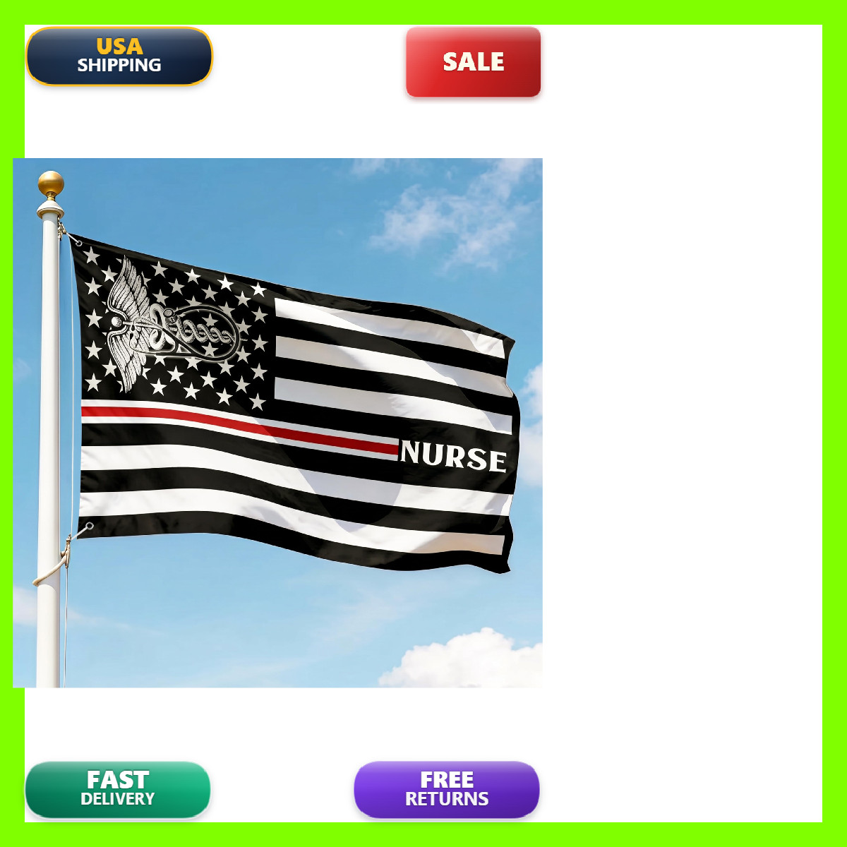 Flagwix American Nurse Thin Red Line - 4Th Of July Decorations Outdoor
