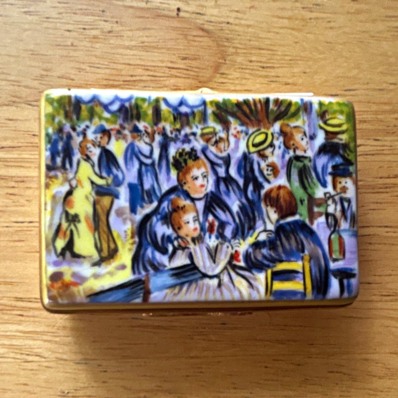 Limoges Hand-Painted Porcelain artist plate #419 Trinket Box Cafe Scene