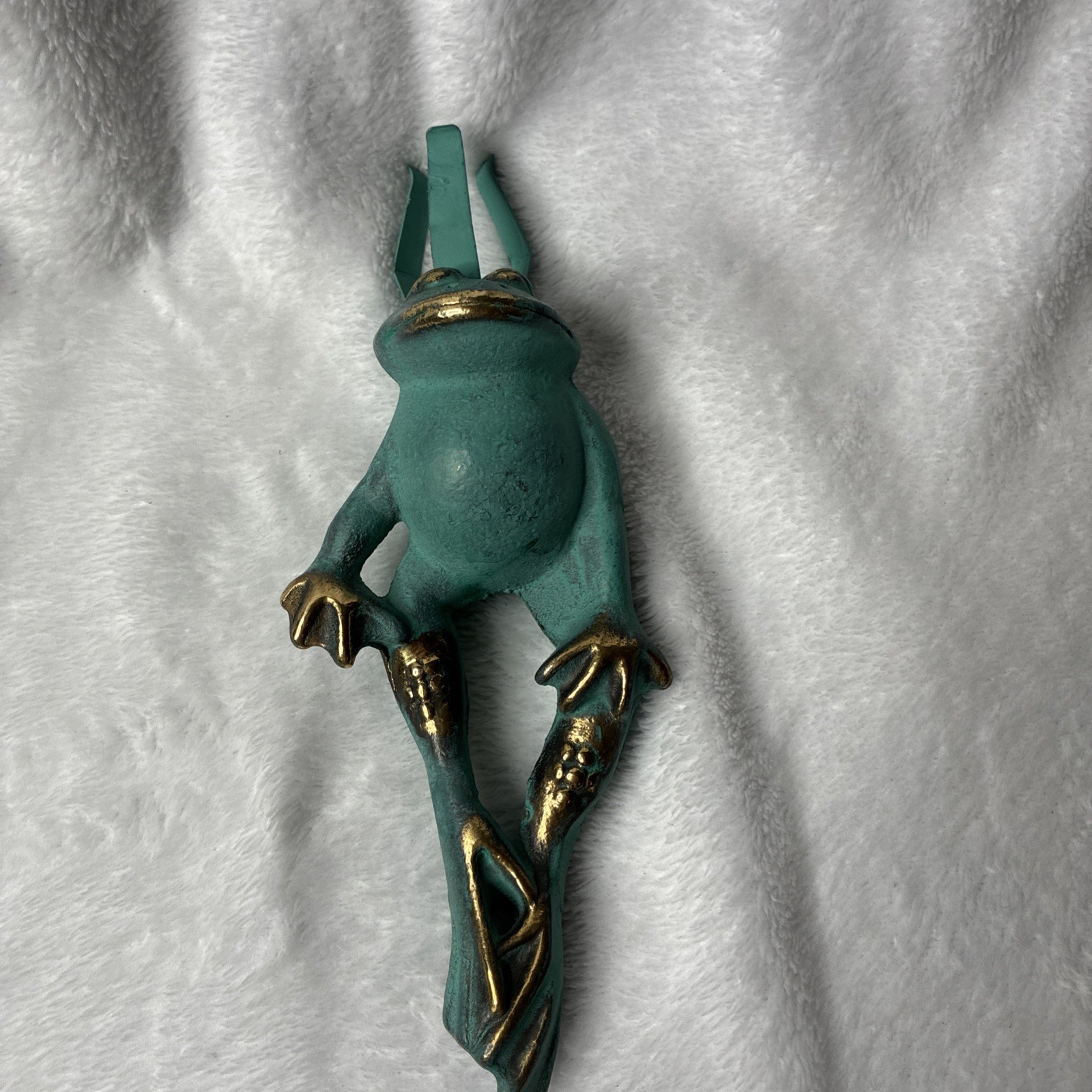 Frog Votive Candle Holder Metal Verdigris Green Gold Patina 8\