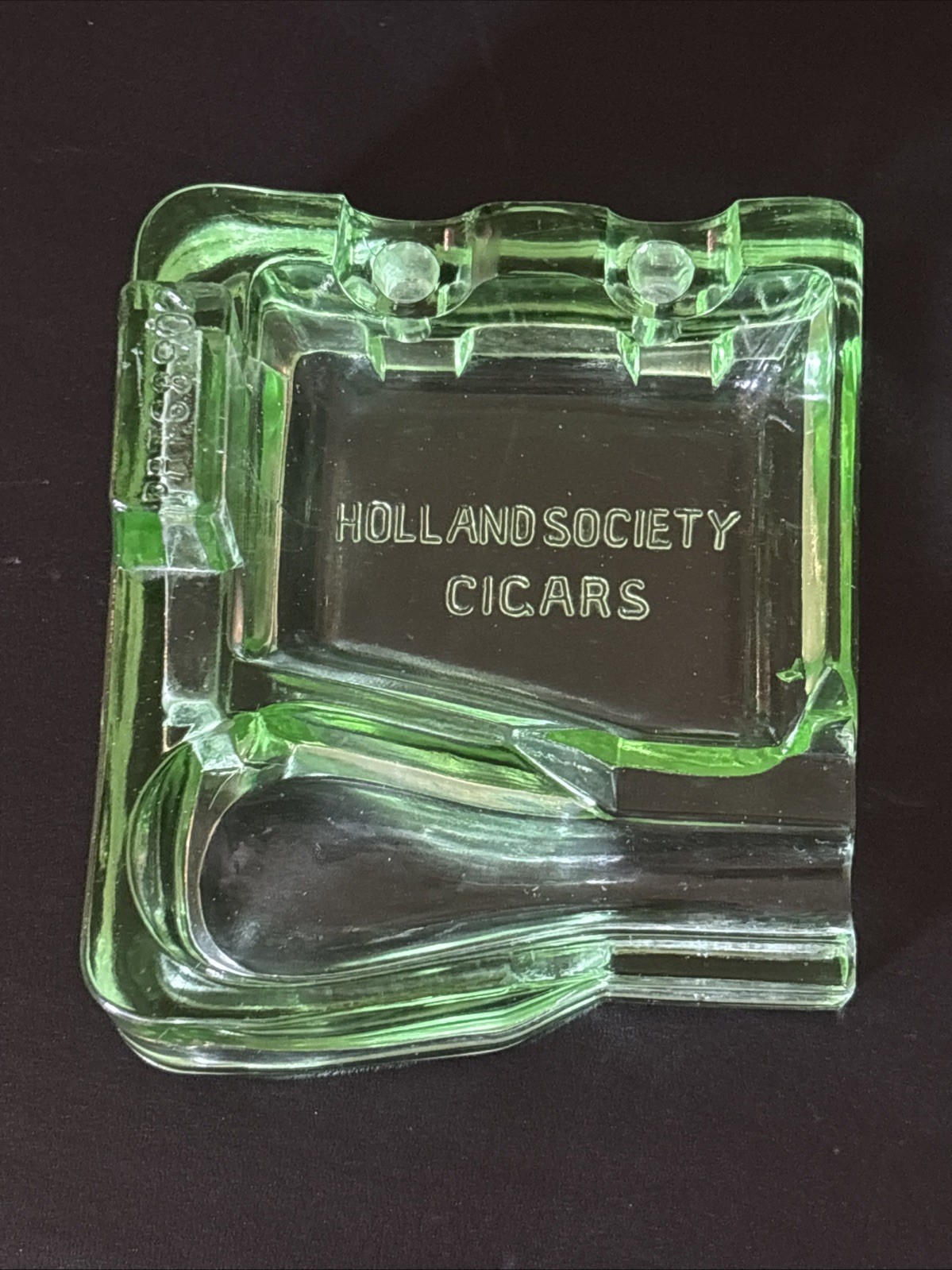 Rare Antique Depression Glass Holland Society Cigars Advertising Pipe Ashtray Rare Antique Depression Glass Holland Society Cigars Advertising Pipe Ashtray
