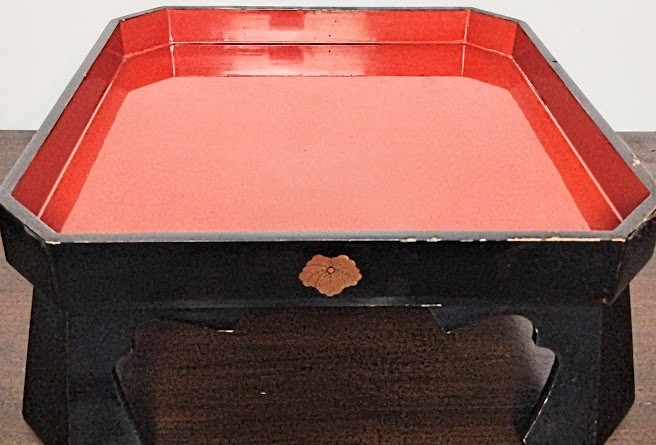 Antique Japanese Meiji Serving Tray Table Lacquer Obon Ozen Footed Red Black