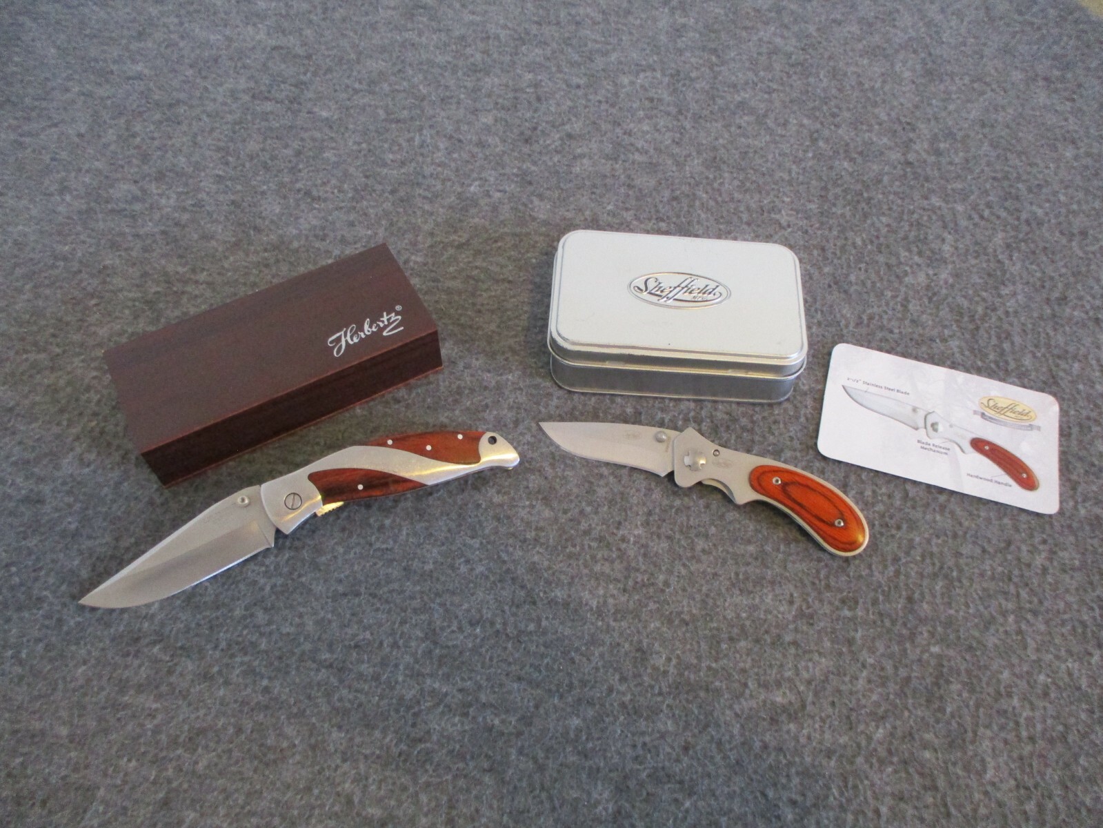 NOS SHEFFIELD & HERBETZ LOT (2) FOLDING KNIVES W/ ORGINAL CASES/PAPER- NEAR MINT