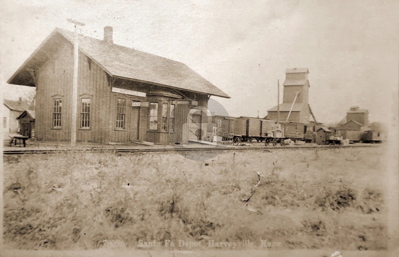 1911 Santa Fe Railroad Depot Harveyville KS Kansas RPPC Photo Postcard COPY