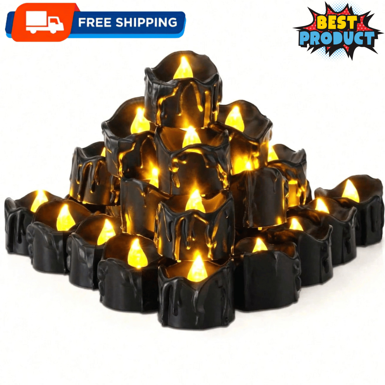 6 Pcs Black Flameless LED Candles Halloween Candle Decorations Tea Yoga Lights