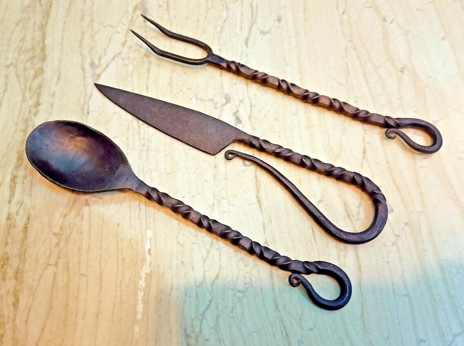 Cutlery Set Iron Spoon Fork Knife Viking Medieval Feastware Feasting Utensils Cutlery Set Iron Spoon Fork Knife Viking Medieval Feastware Feasting Utensils
