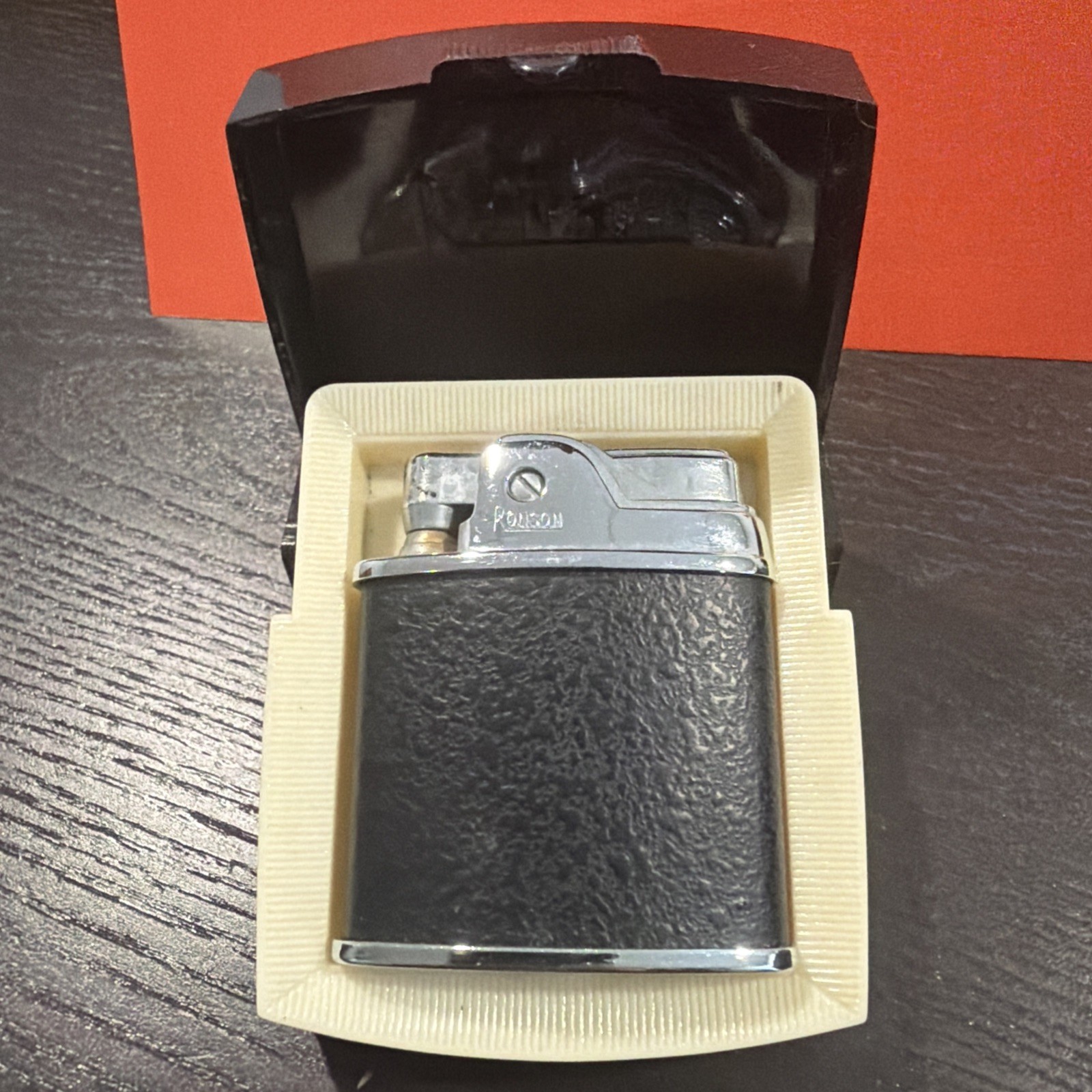 Vintage 1950\'s Ronson SPORT Pocket Lighter Black Leather Wrap