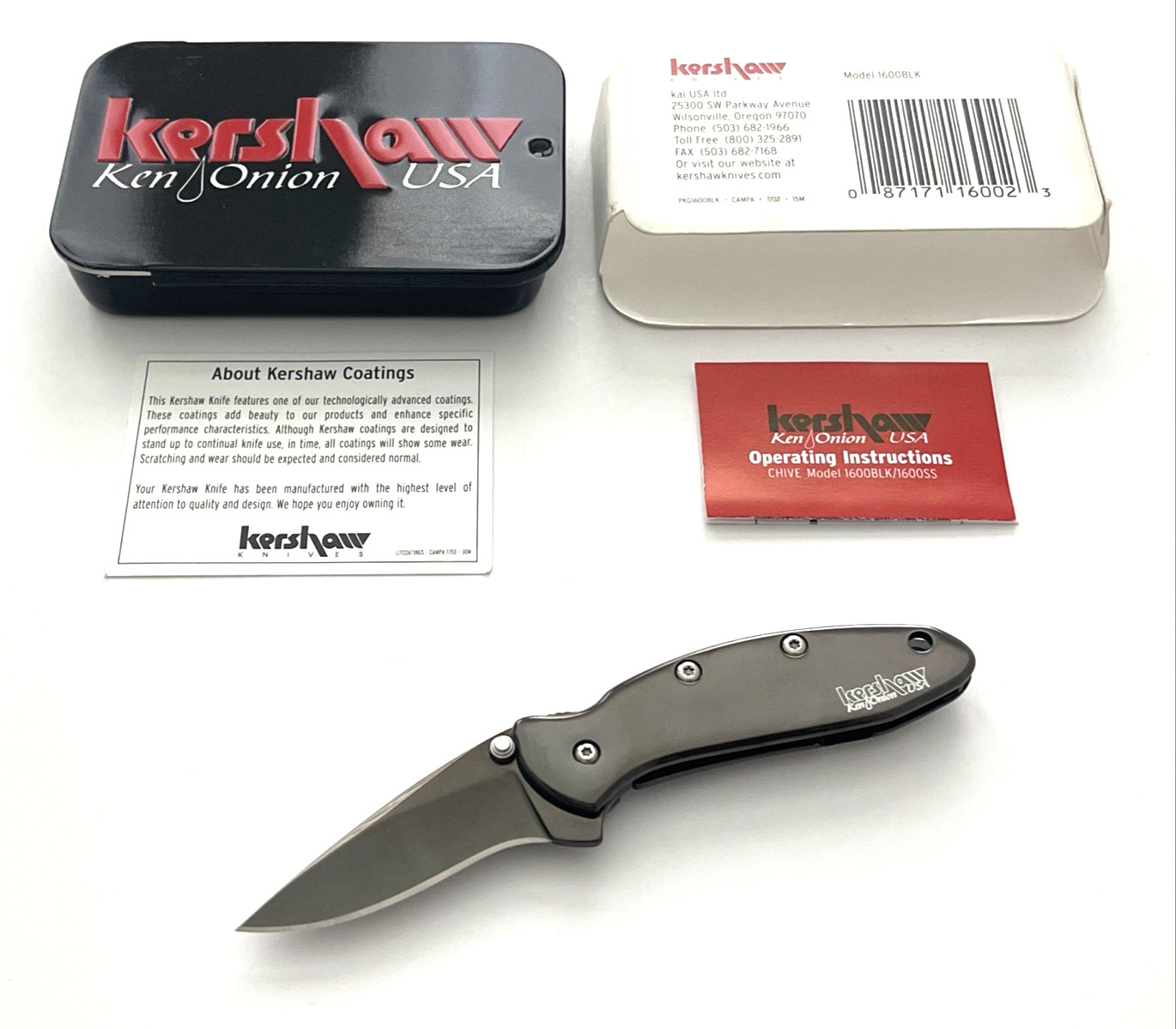 Kershaw 1600BLK Chive Ken Onion Folding Knife Boron Carbide Coated USA 2003