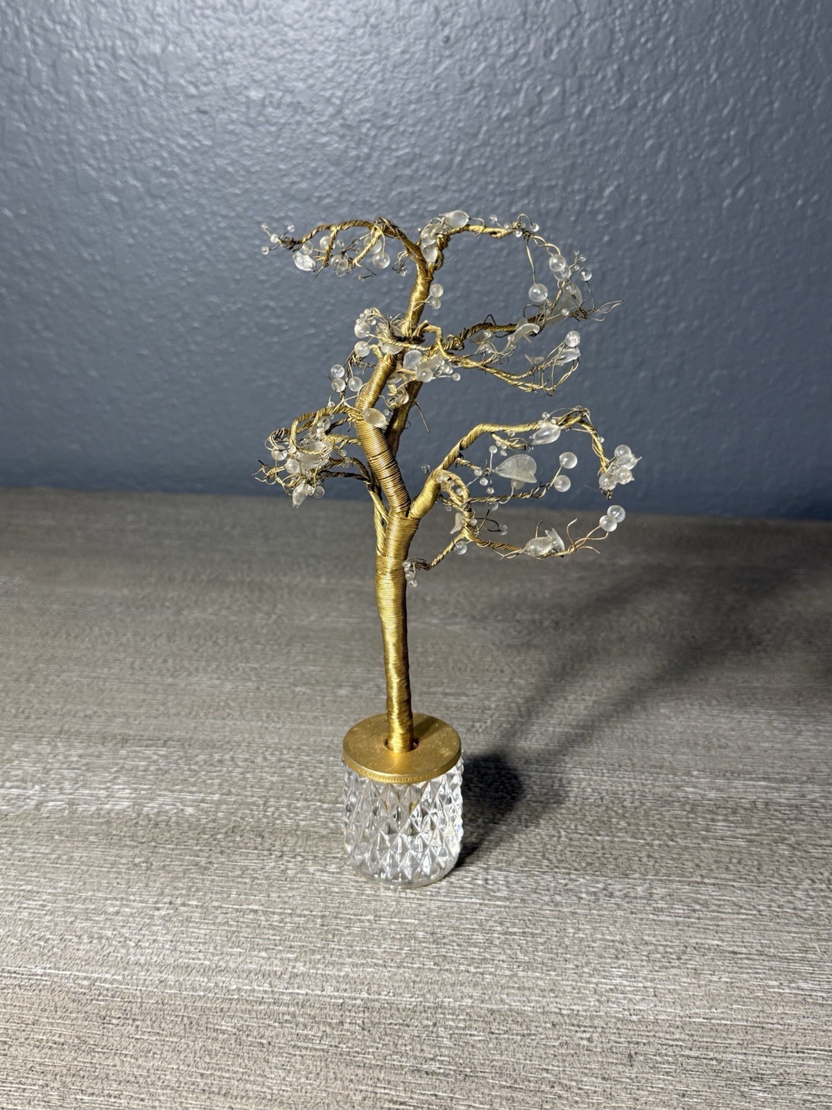 Vintage Hand Crafted Twisted Wire Tree Quartz Gem Sculpture 9\