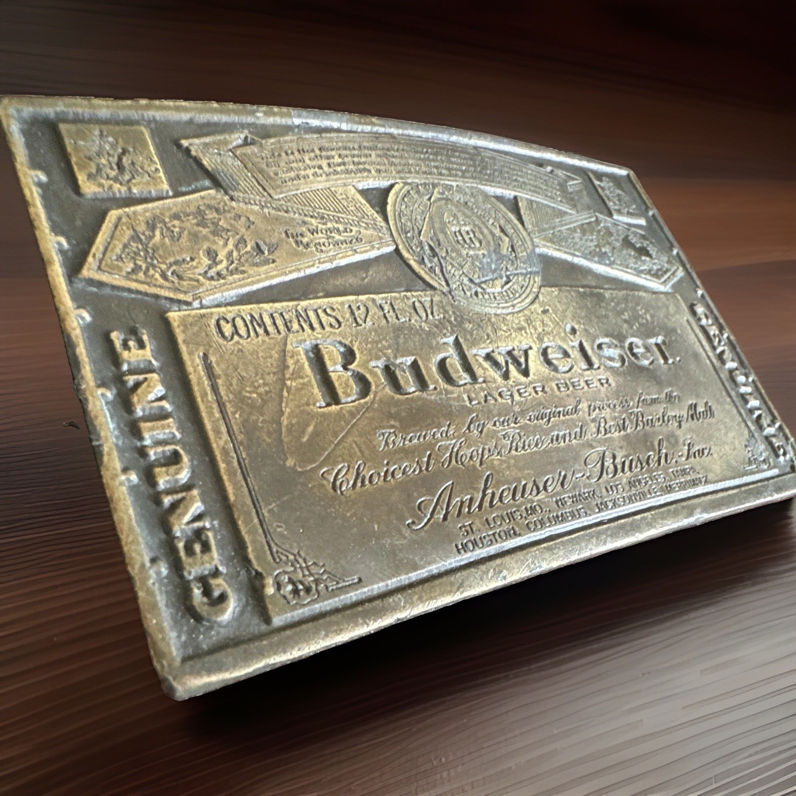 Vintage Budweiser Lager Beer Anheuser-Busch Metal Belt Buckle Breweriana