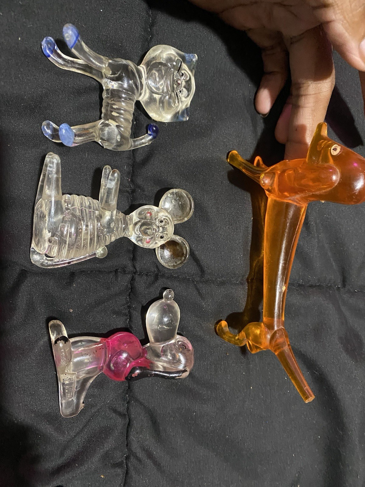Lot Of 4 Vintage lucite Figurines, 1970 Snoopy Dog, Amber Dacshund, Cat & Mouse