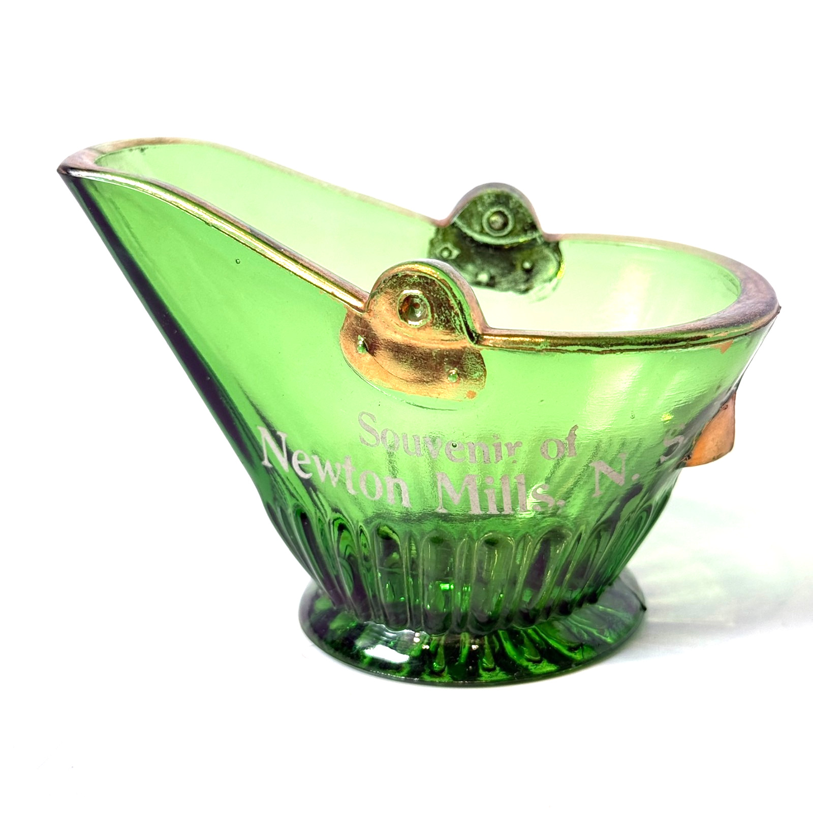 NEWTON MILLS N.S. ANTIQUE Green Depression Souvenir Glass Trinke COAL BUCKET NEWTON MILLS N.S. ANTIQUE Green Depression Souvenir Glass Trinke COAL BUCKET