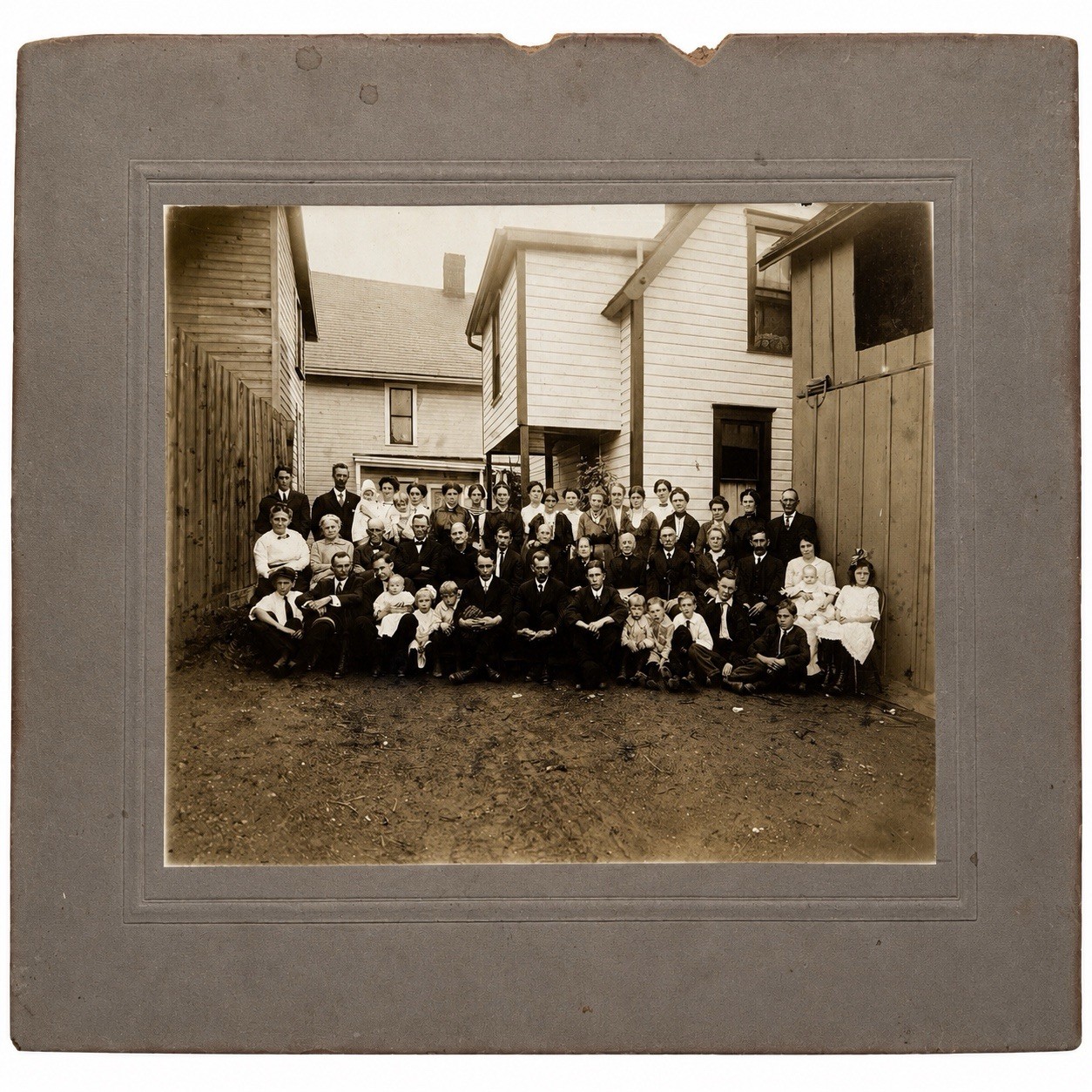 Antique Large Family Group Photograph Sepia Cabinet Card Photo c.1900s 14x11
