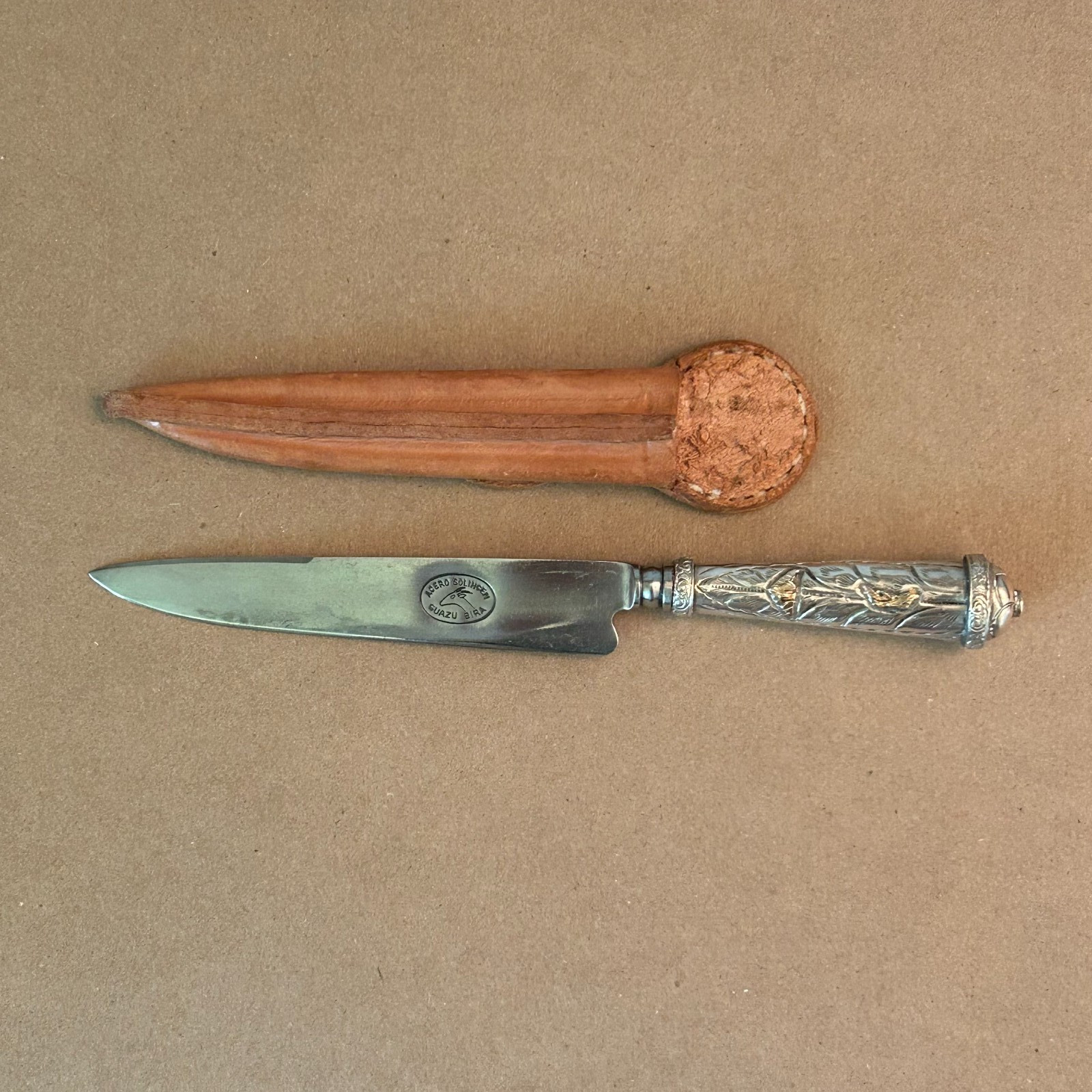 Vintage Uruguayan Gaucho Knife Guazu Vira Solingen Steel Silver Gold Ornate 10\ Vintage Uruguayan Gaucho Knife Guazu Vira Solingen Steel Silver Gold Ornate 10\