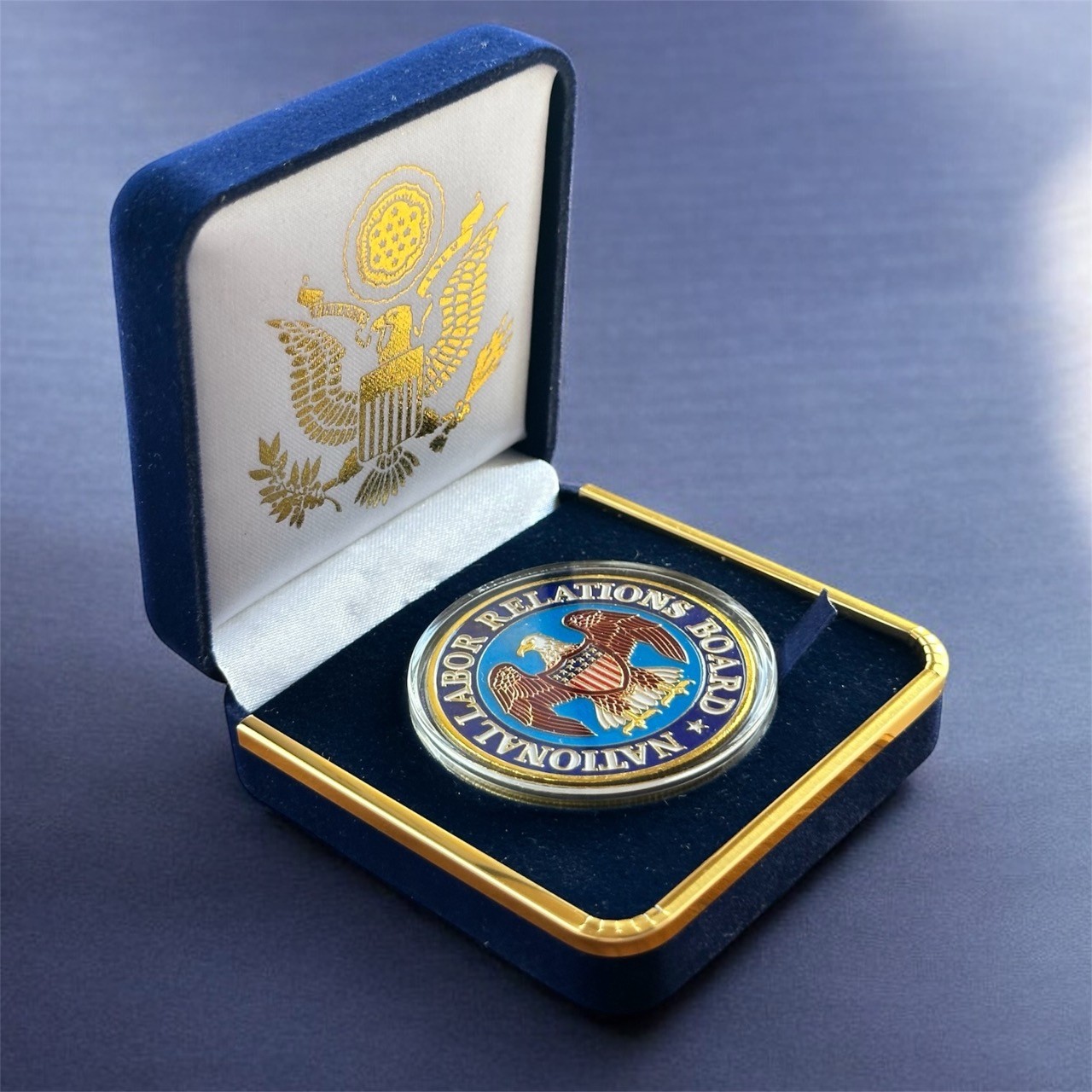 U.S. National Labor Relations Board NLRB Challenge Coin in Blue Velvet Case ·NEW
