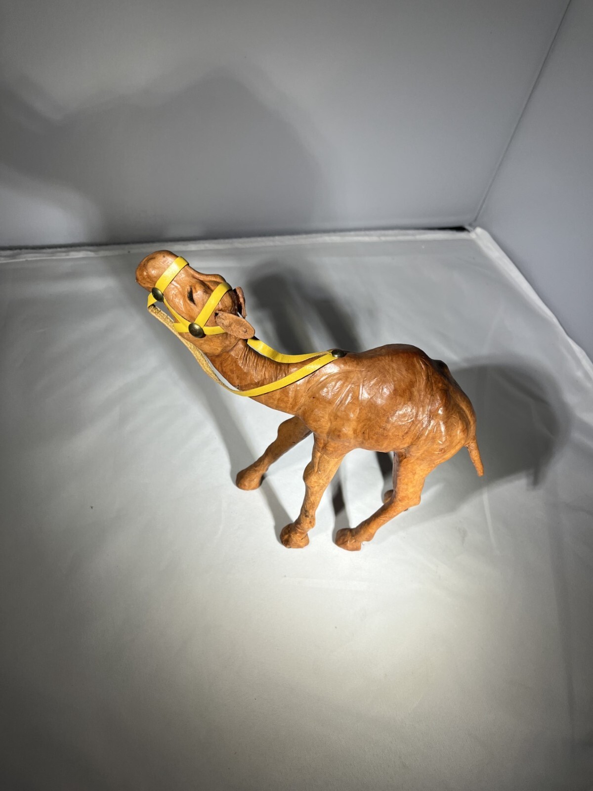 Vintage Hand-Carved Leather Camel Figurine 7\