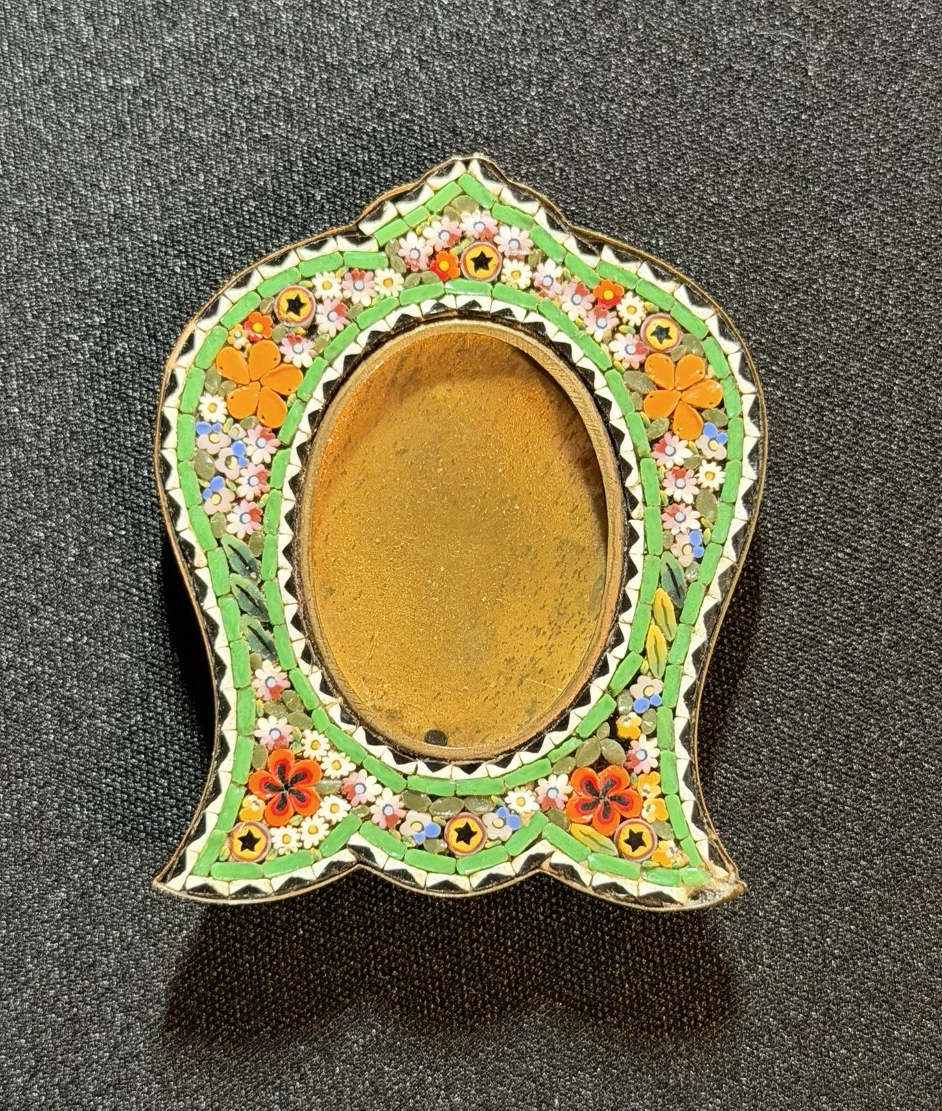 Antique Victorian Edwardian Handmade Micro-Mosaic Glass Flowers Picture Frame
