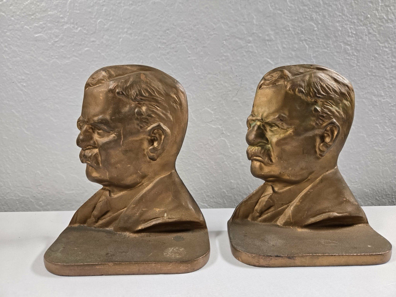 Vtg Set Theodore Roosevelt Brass Tone Cast Iron Bookends Copyright 1926 Antique Vtg Set Theodore Roosevelt Brass Tone Cast Iron Bookends Copyright 1926 Antique