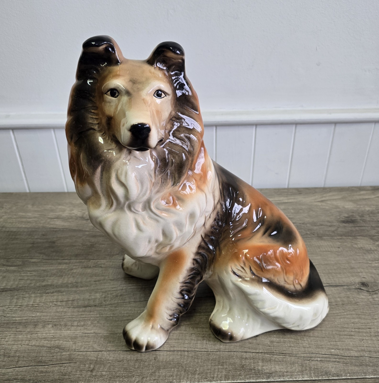 Vintage Life-Like Rough Collie Dog Figurine Large Statement Fireplace Decor