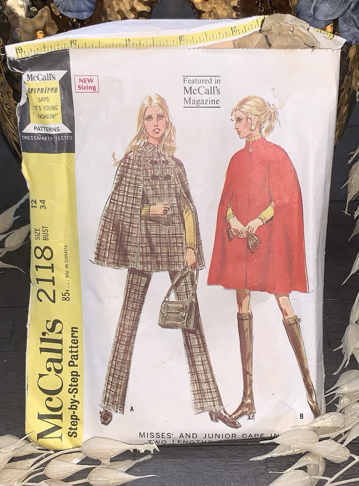 A6 VTG 1960s McCall's Cape (2 lengths) Pants Sewing Pattern 2118 Size 12 CUT A6 VTG 1960s McCall's Cape (2 lengths) Pants Sewing Pattern 2118 Size 12 CUT