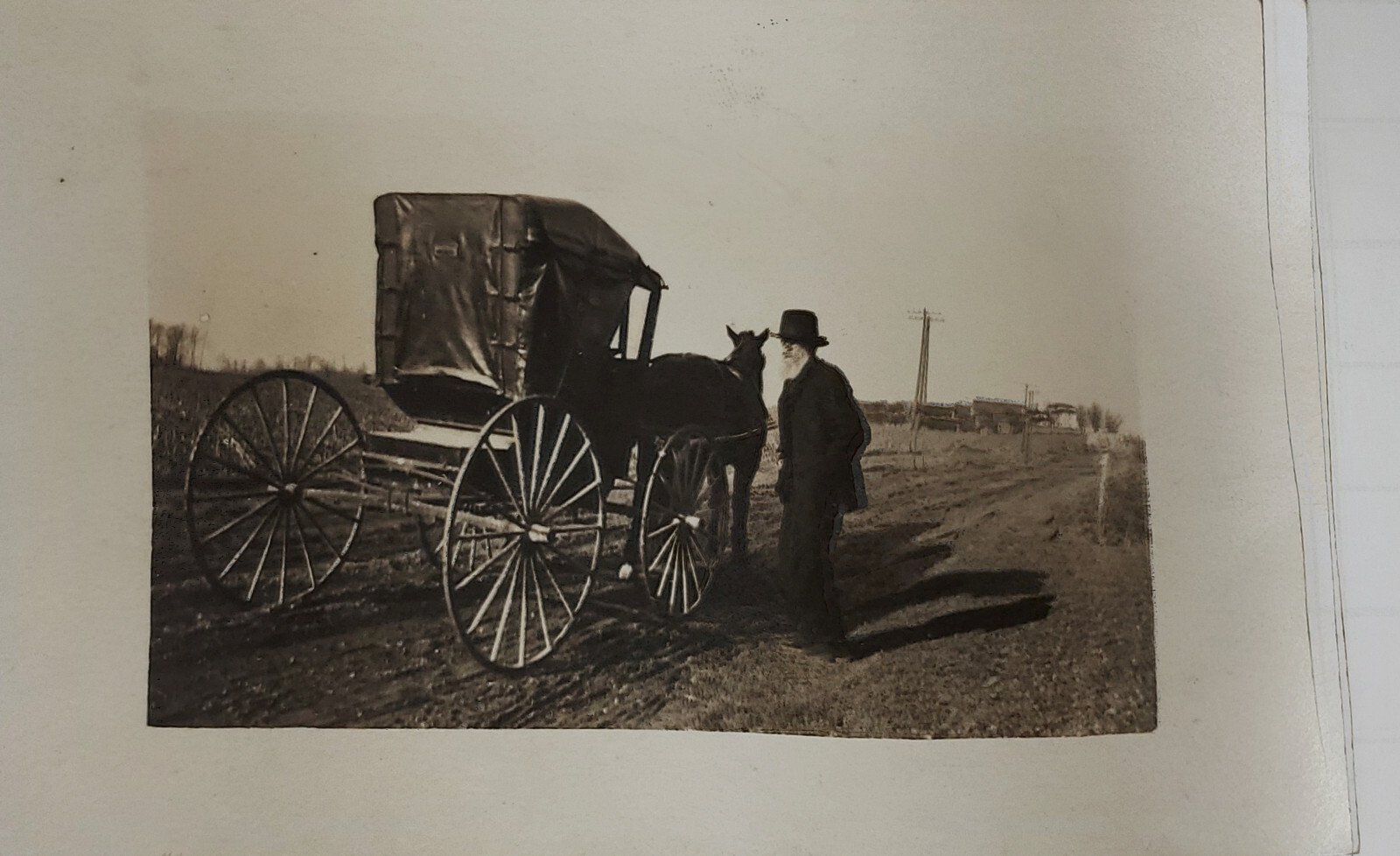 RPPC AZO 1904-1918 Elderly Man Standing in Dirt Road Next To Horse & Buggy
