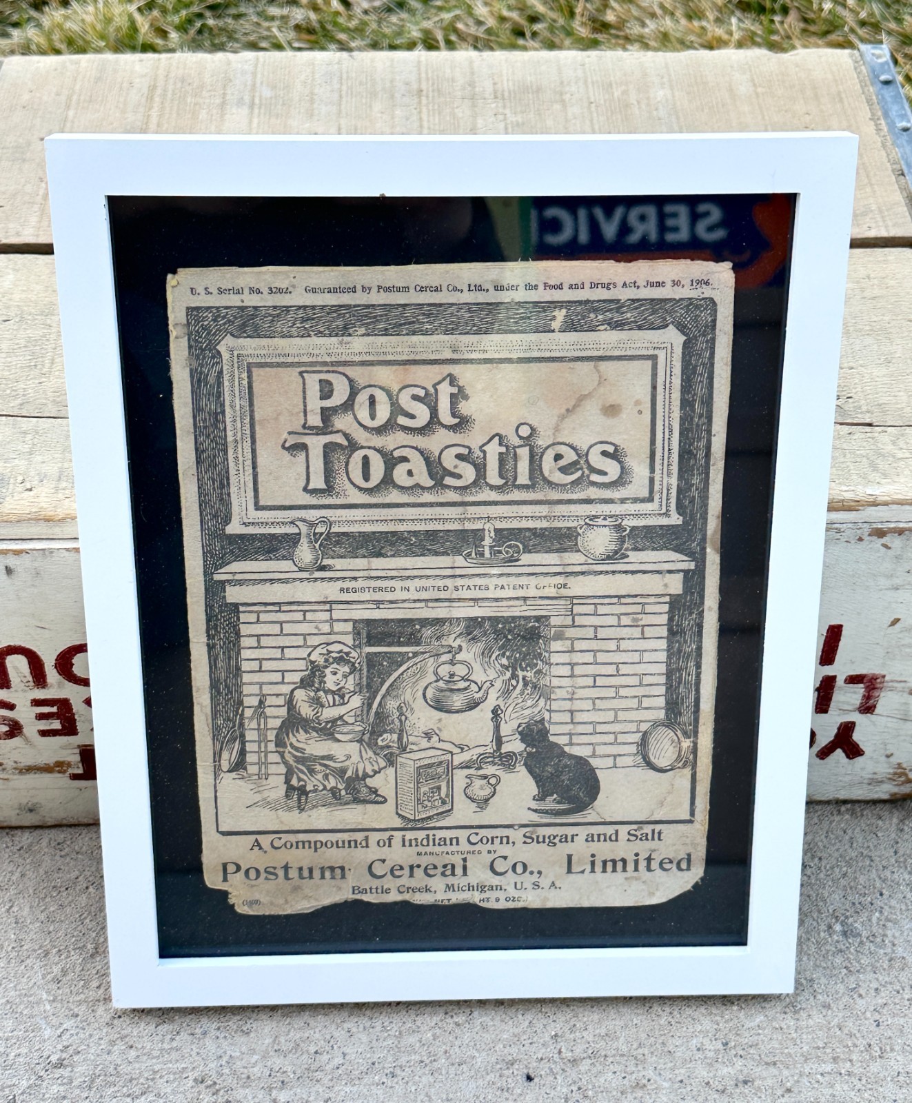 EARLY Antique 1906 POST TOASTIES CEREAL Box FRONT ONLY Cereal Advertising Framed