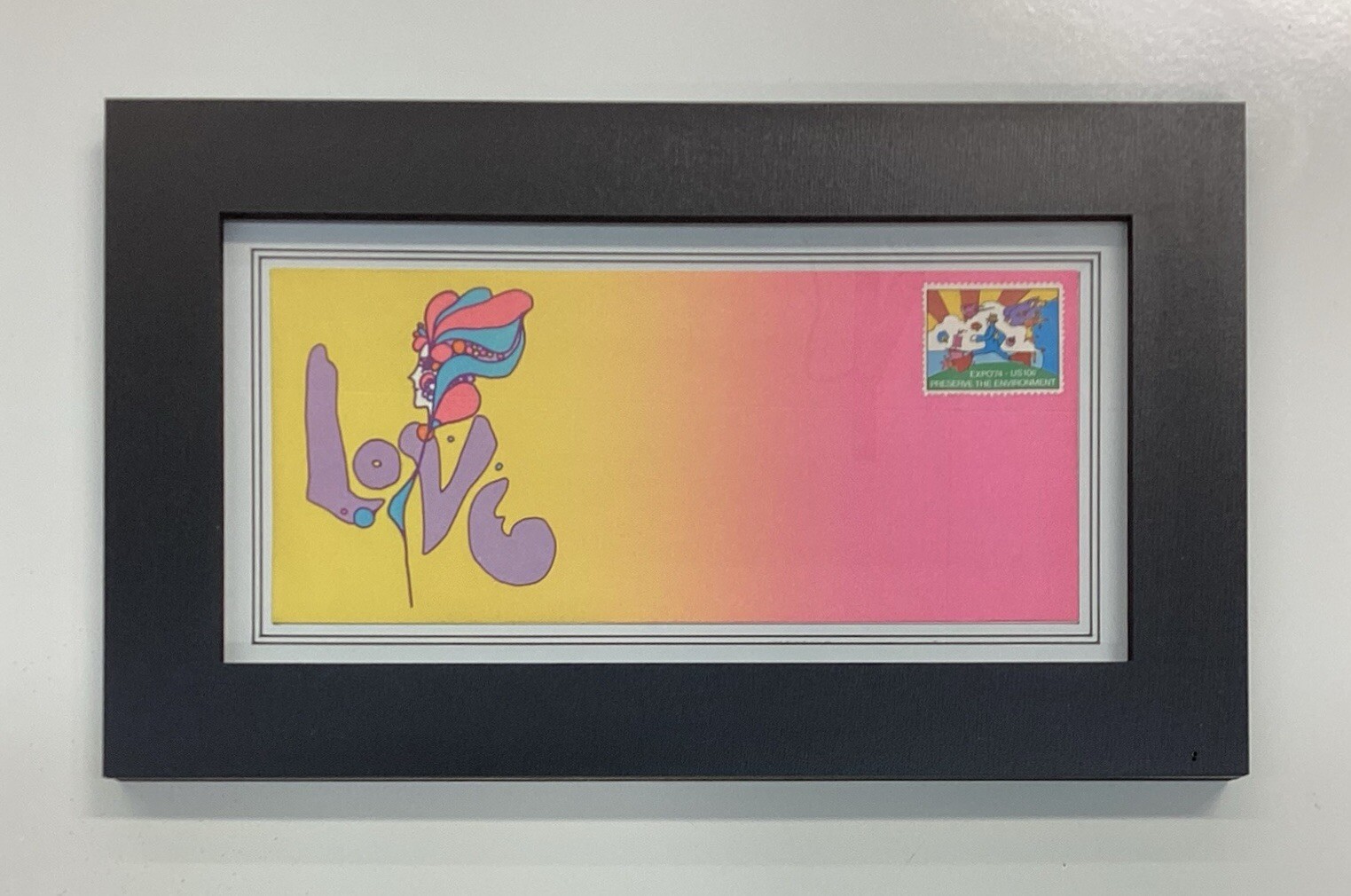 1968 Original Peter Max  Envelope Framed with 1974 Peter Max Postal Stamp