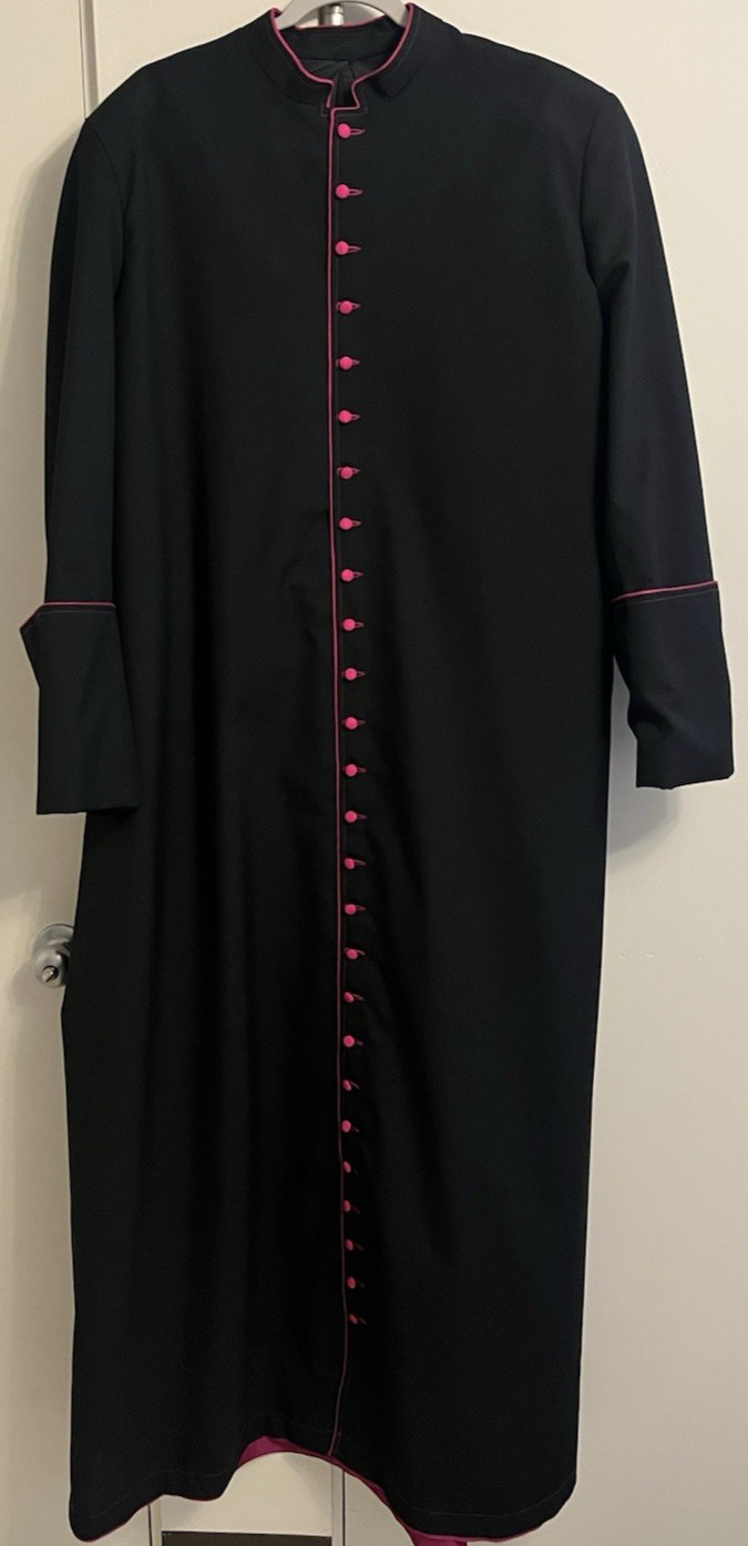 Chaplain to His Holiness Monsignor Cassock Black Fuchsia Trim Roman Priest