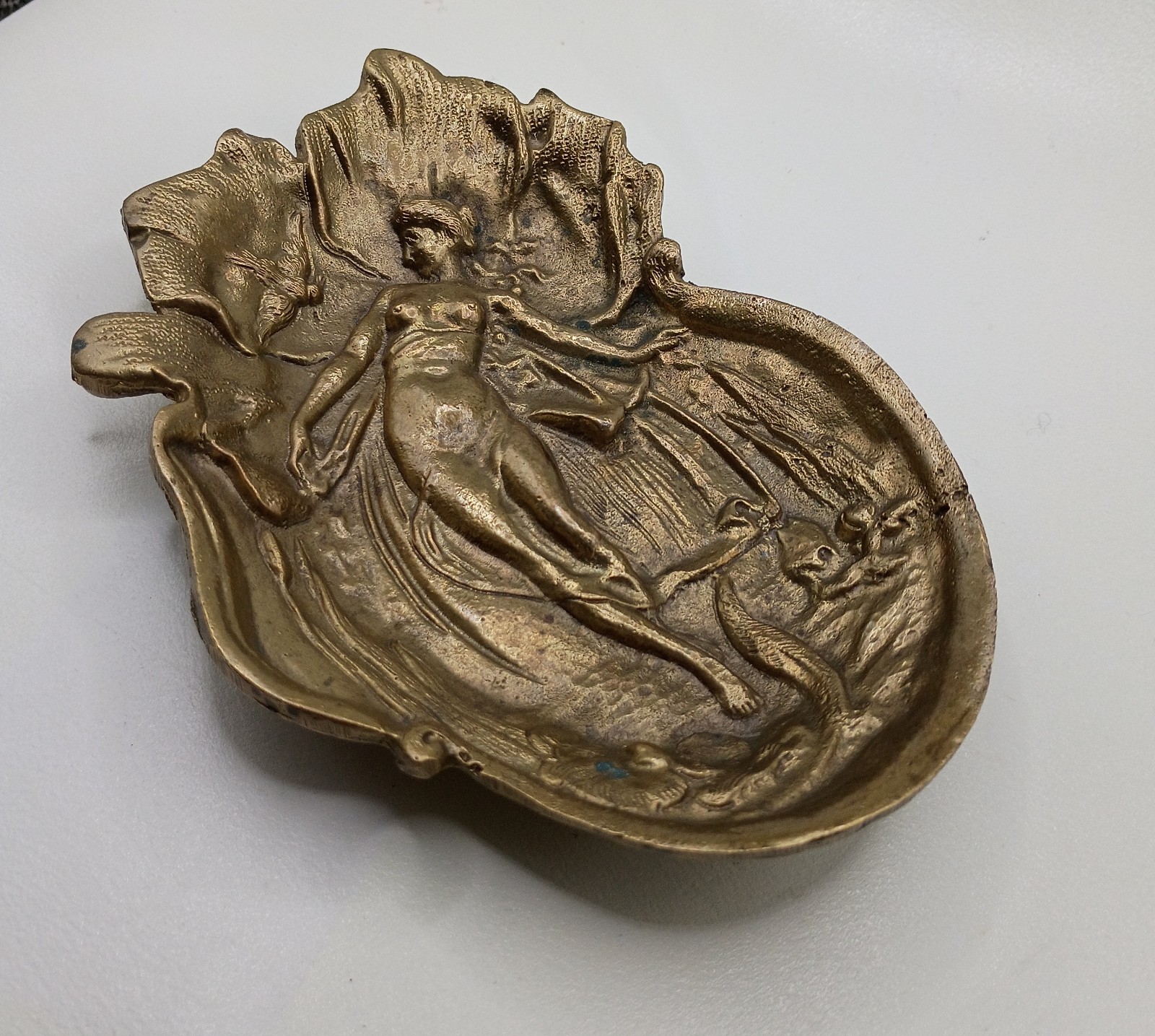 Antique RED BRONZE BAS RELIEF ART NOUVEAU NUDE WOMAN Pin Dresser Coin Tray brass Antique RED BRONZE BAS RELIEF ART NOUVEAU NUDE WOMAN Pin Dresser Coin Tray brass