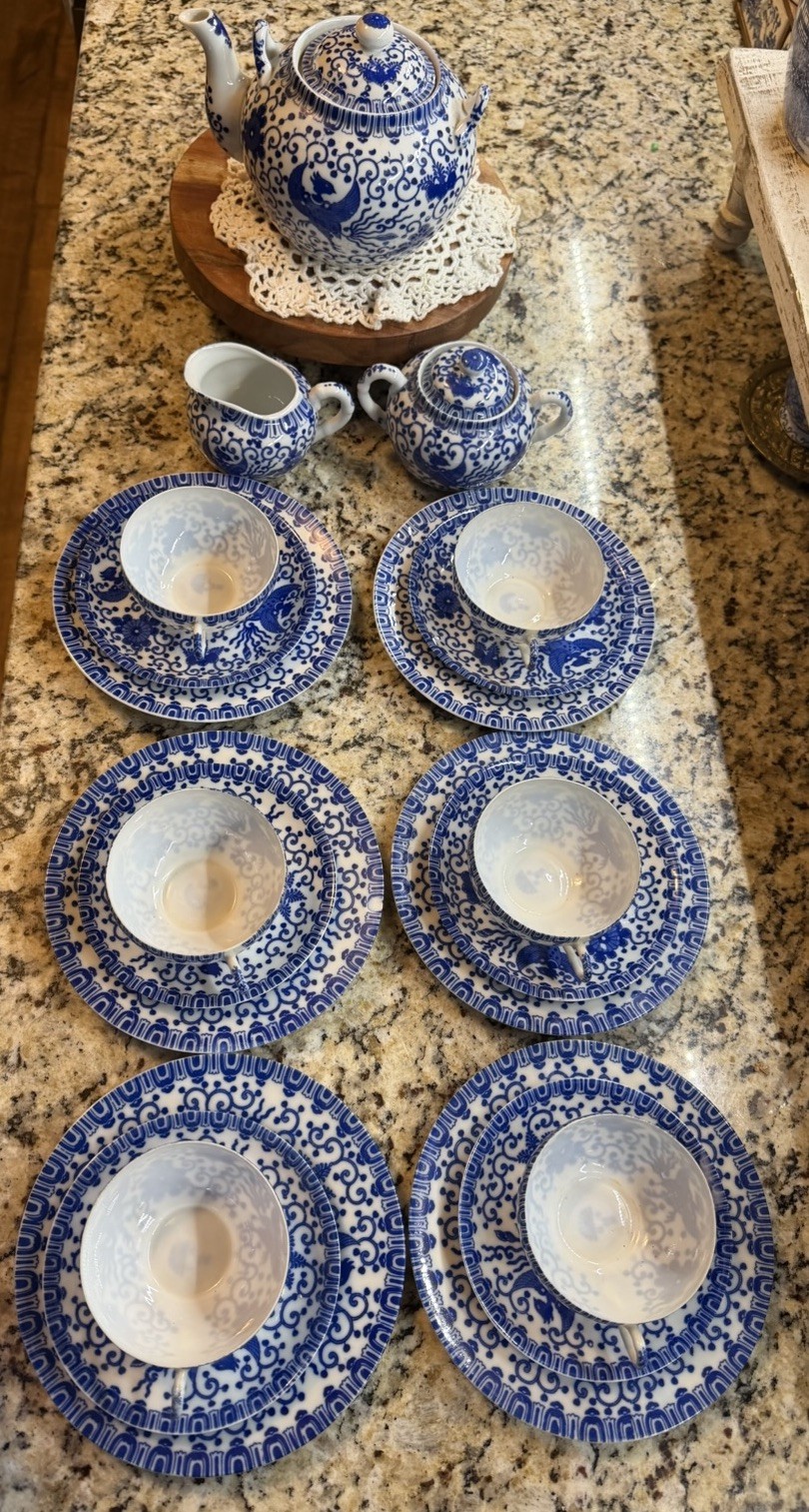 21 Set Of Antique Japanese blue & white phoenix tea & rice grain porcelain cups. 21 Set Of Antique Japanese blue & white phoenix tea & rice grain porcelain cups.