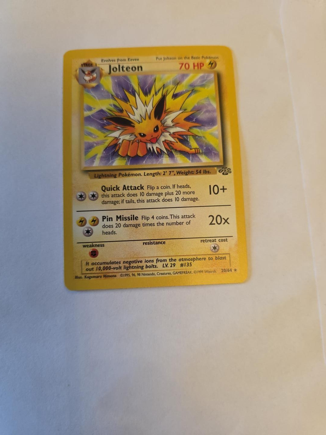 Pokémon Jolteon 20/64 Jungle 1999 Non-Holo Rare WOTC Vintage great condition