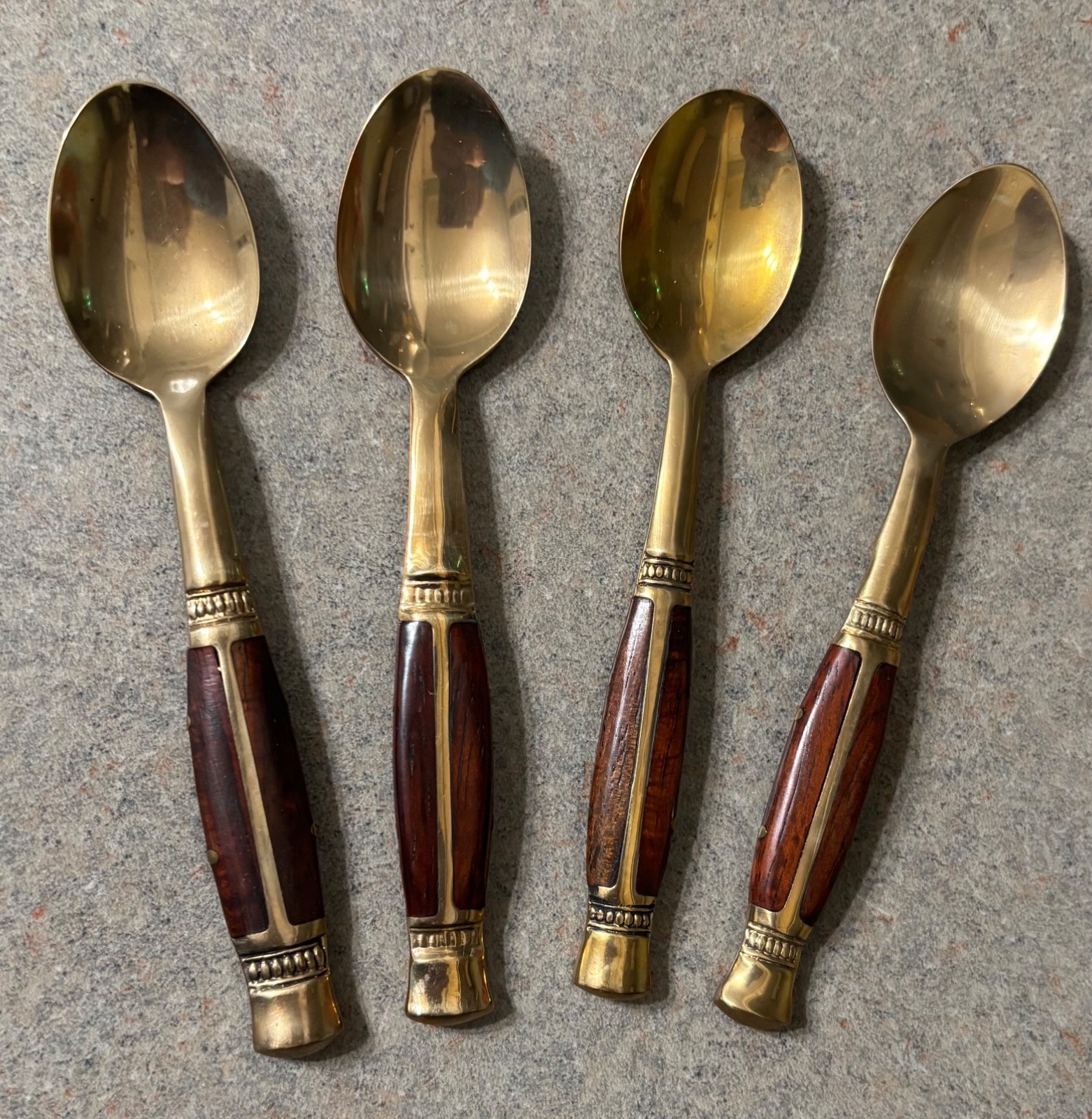 Vintage Thailand Brass Rosewood Inlay Demitasse Spoons Set of 4 NEW