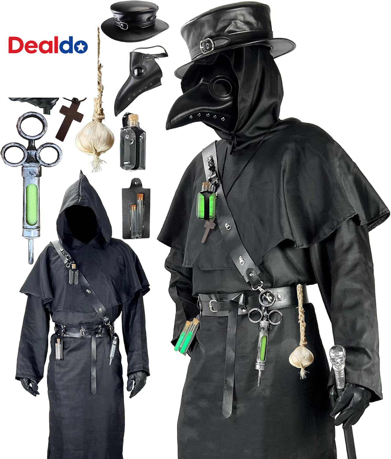 Plague Doctor Costume Set Halloween Props Renaissance Medieval Monk Priest Cospl