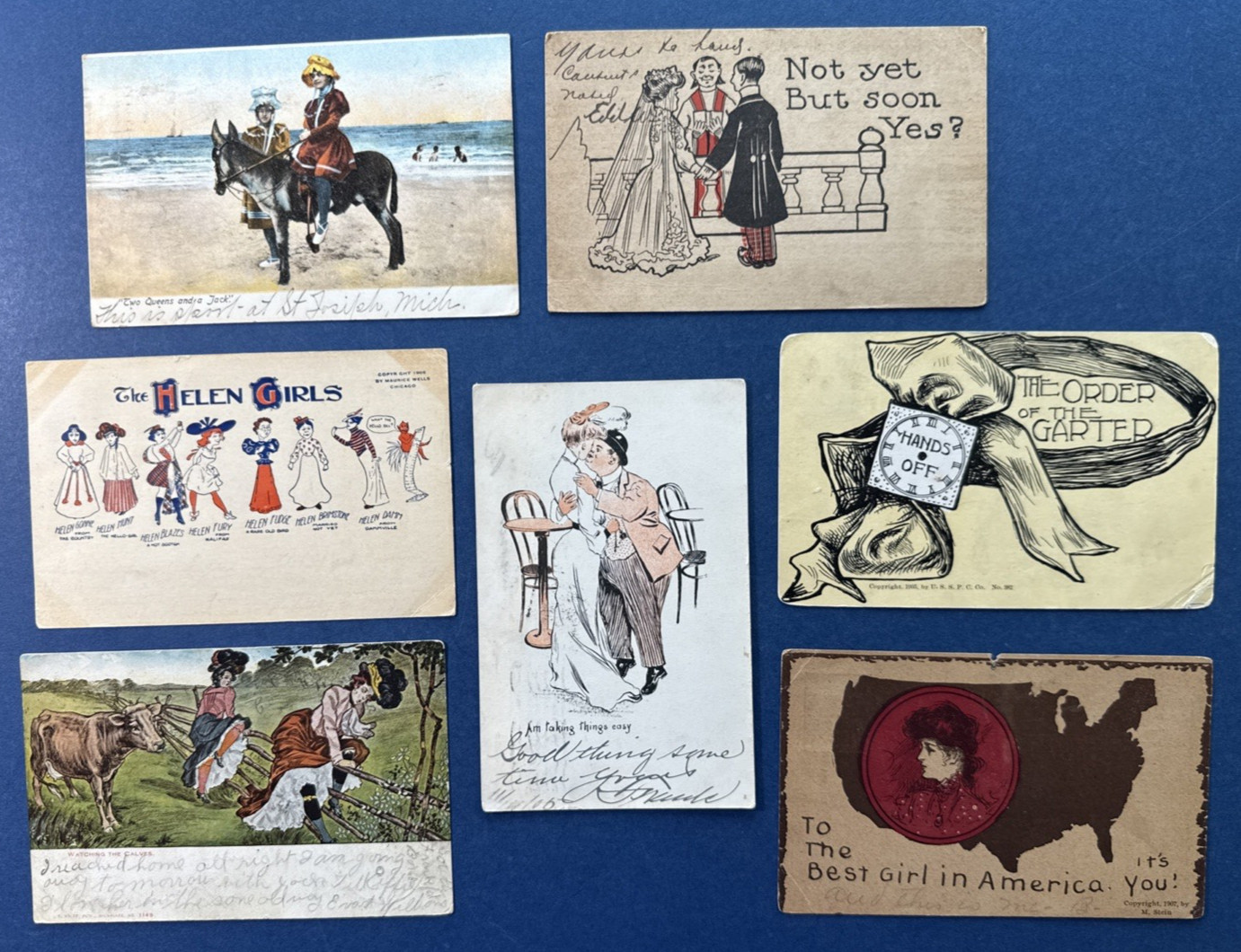 Mixture 7 Pretty Ladies Greetings Antique Postcards. UND Backs. Comic/Humor