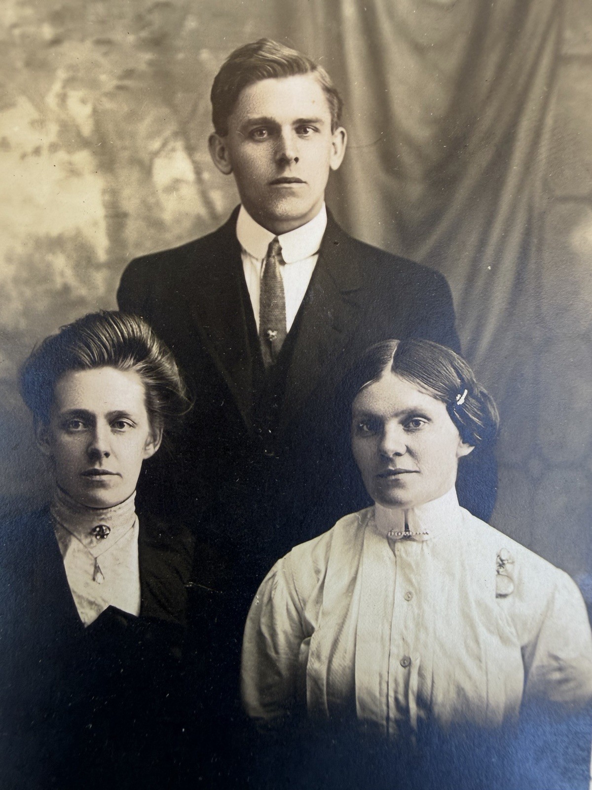 Antique Family Portrait Two Women Young Man Studio Photo Minneapolis MN Antique Family Portrait Two Women Young Man Studio Photo Minneapolis MN