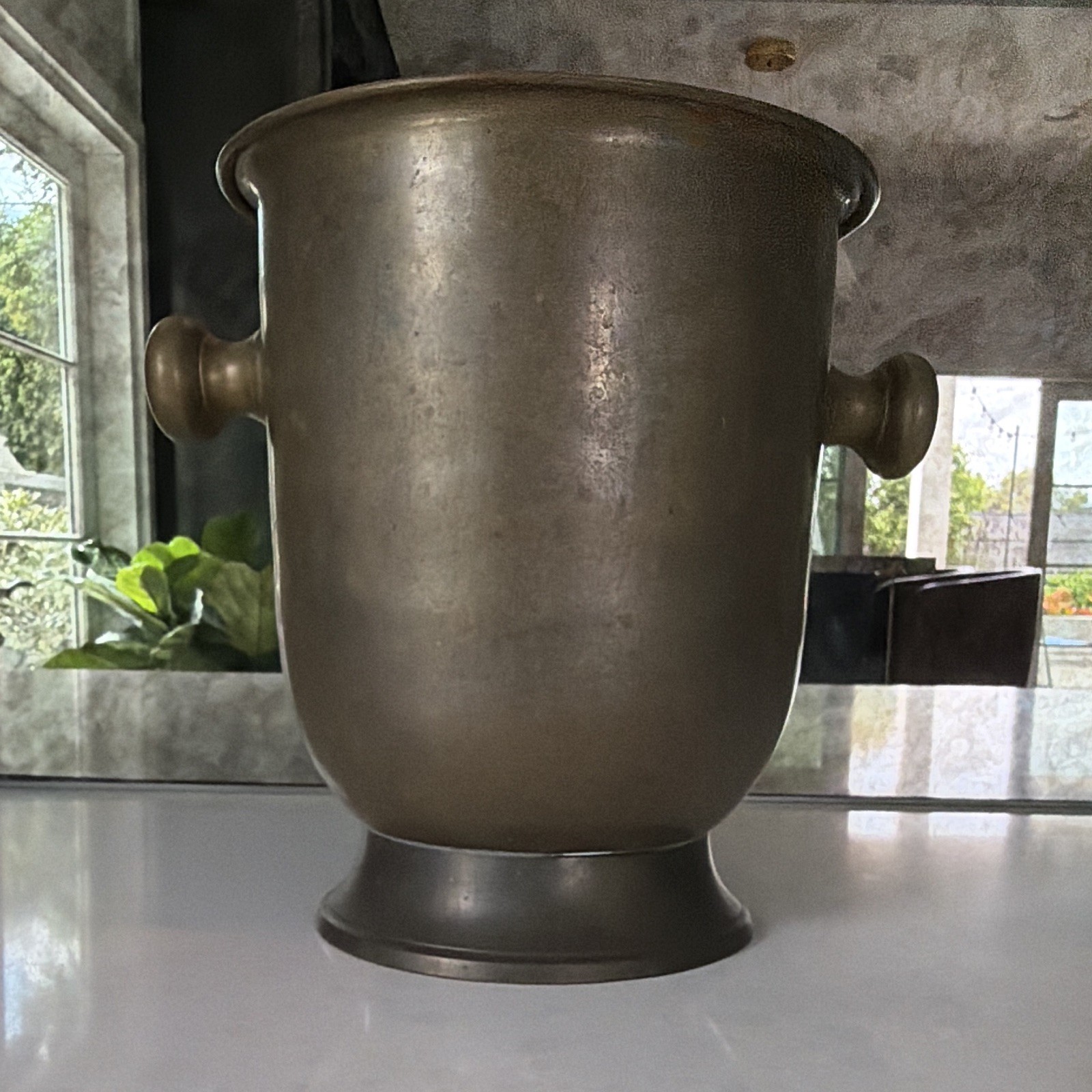 Vintage Brass Champagne Wine Bucket Cooler Pedestal Urn Double Handles 9.25”