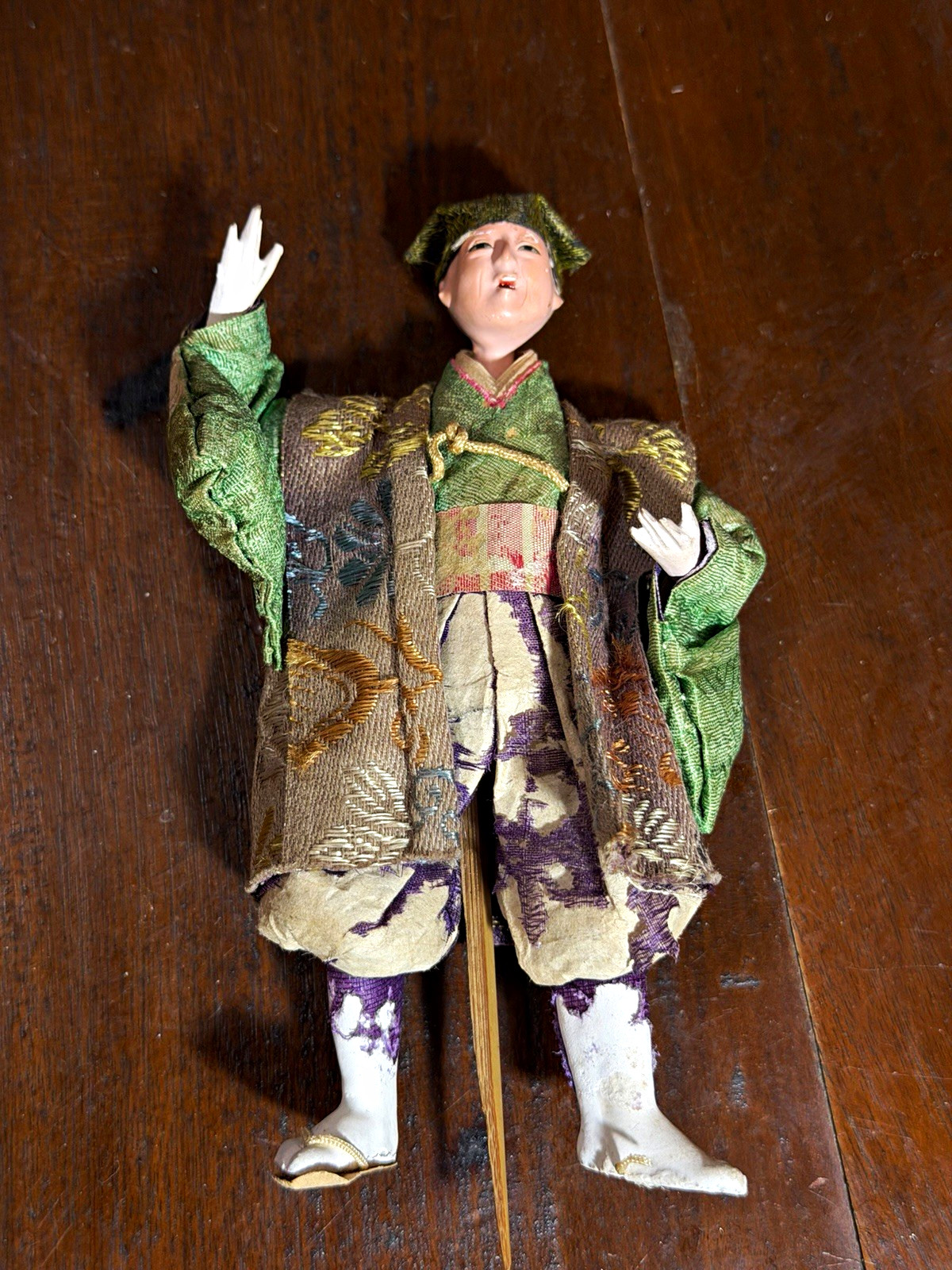 Antique  Japanese Ningyo Doll Figure in Fabric Kimono Removable Head