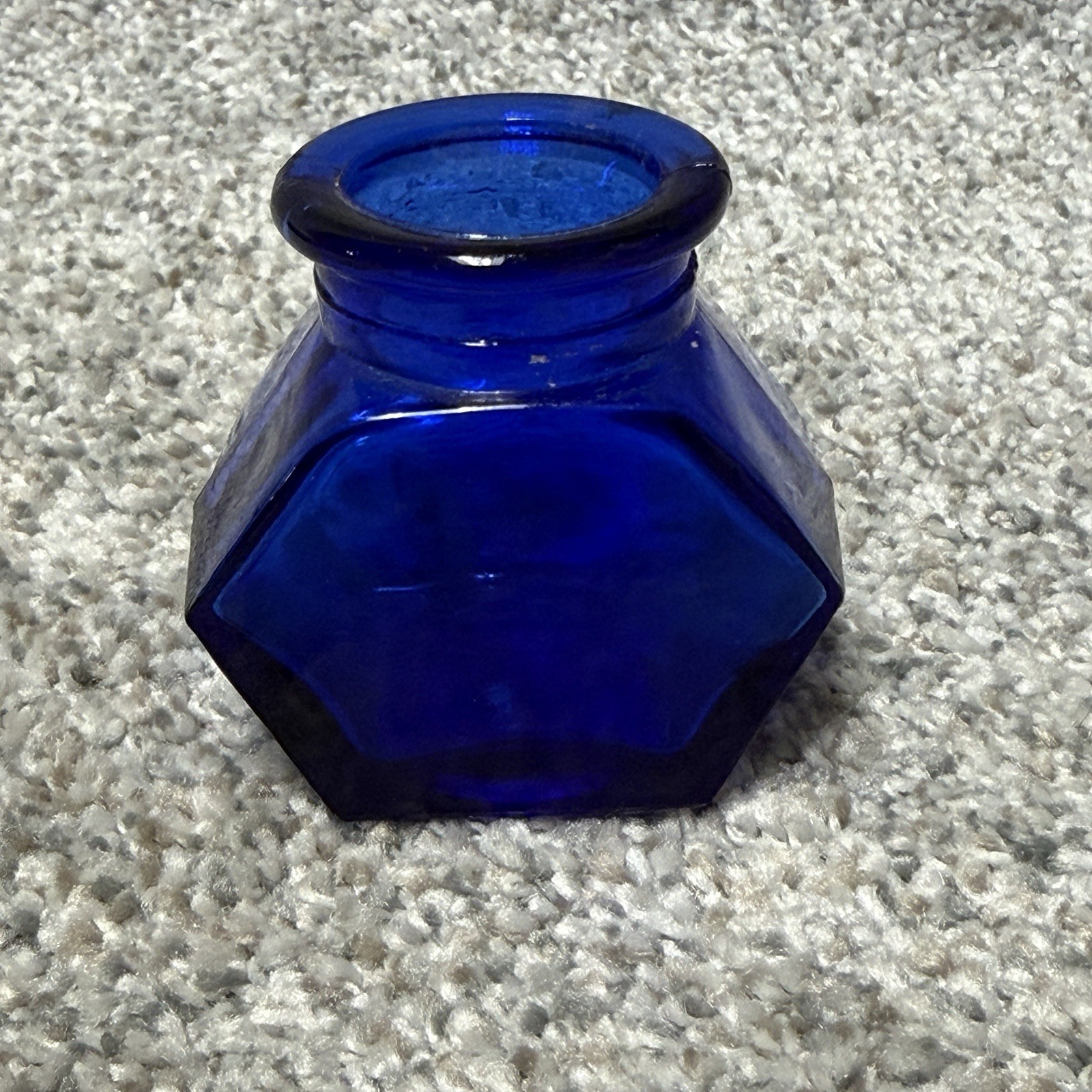 Antique Cobalt Blue Glass Ink Bottle Inkwell 2.25” Faceted Desk Writing