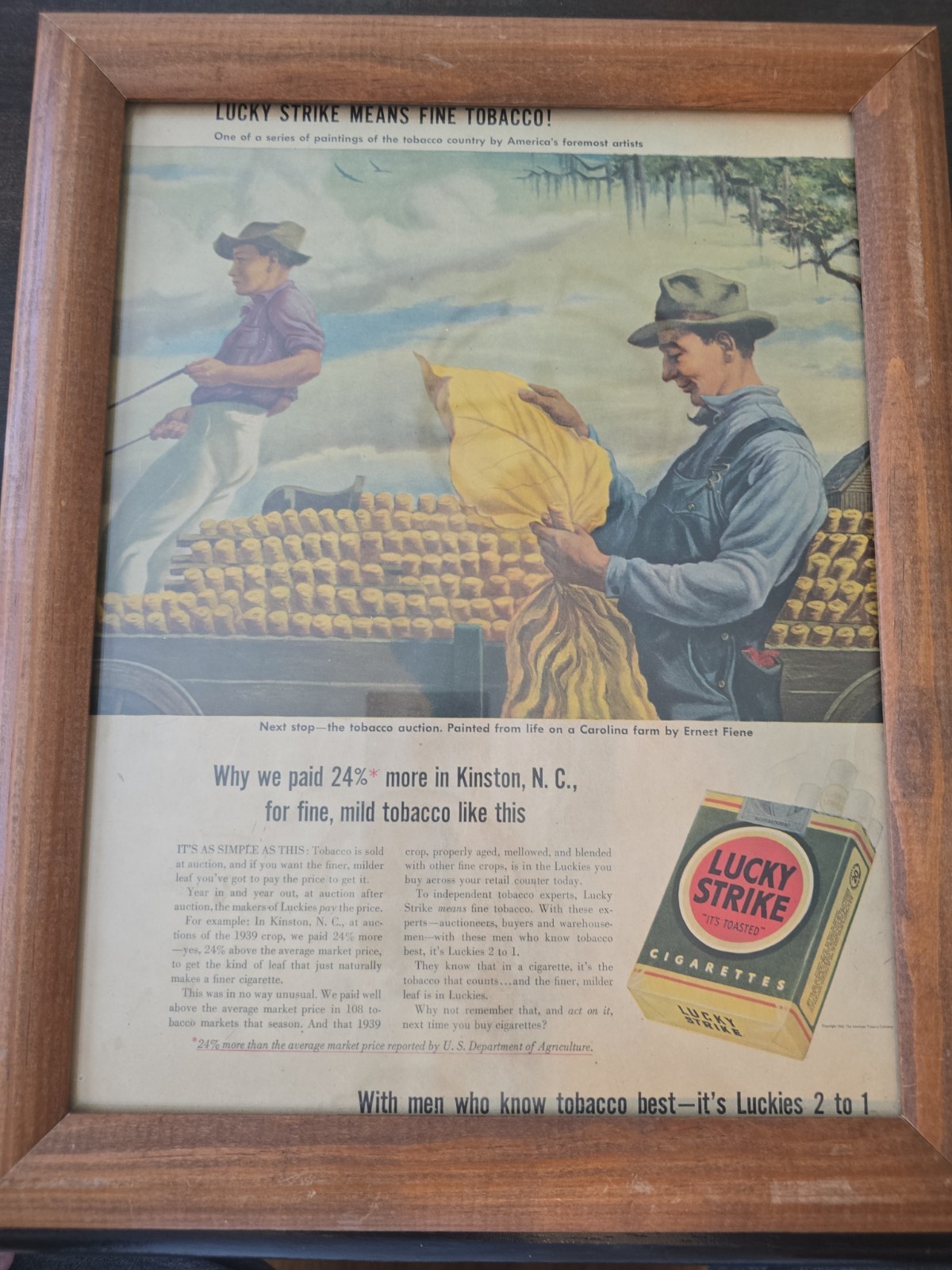 Vintage 1942 Lucky Strike Ad Ernest Fiene Framed WW2 Era. Vintage 1942 Lucky Strike Ad Ernest Fiene Framed WW2 Era.