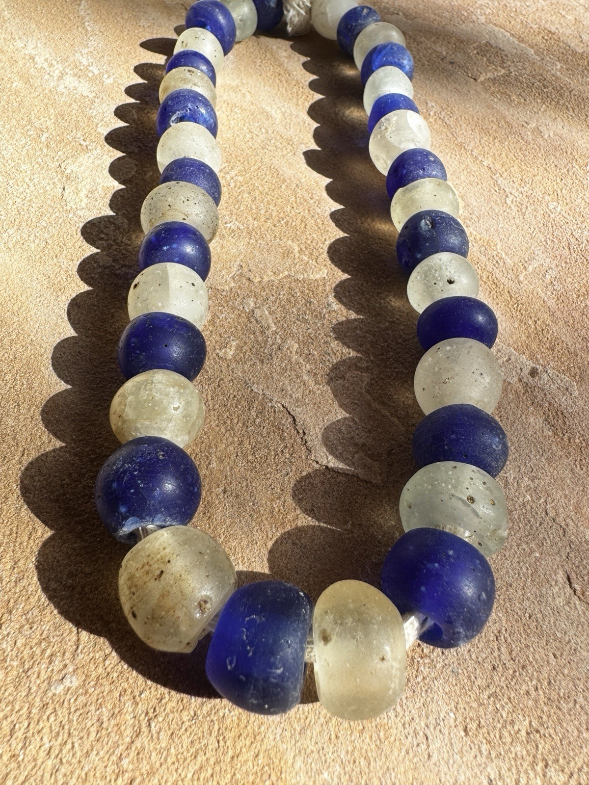 Antique Dogon Dutch Wound Glass Beads Cobalt Blue & Clear 17mm / 18\