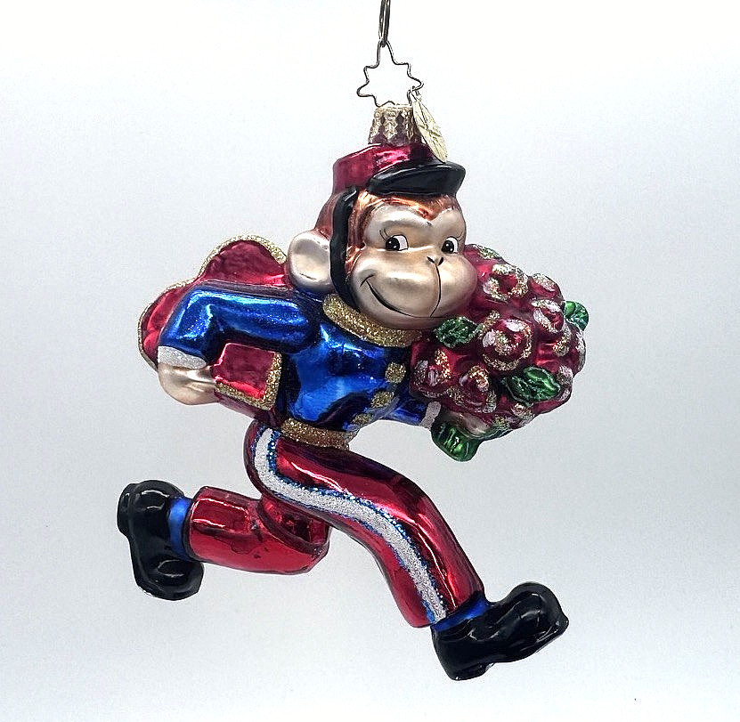 RARE  Christopher Radko Love Monkey Valentine Glass Christmas Ornament  5\