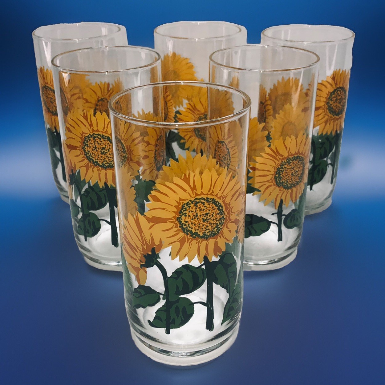 Set of 6 Vintage Libbey Greenbrier Sunflower Drinking Glasses 16 oz. No Chips