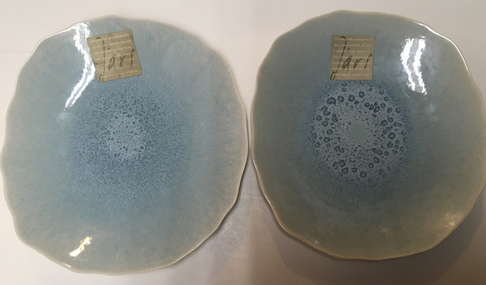 LOT OF 2 JARS FRANCE FEATHER ATOLE GREEN DESSERT PLATTERS 9\