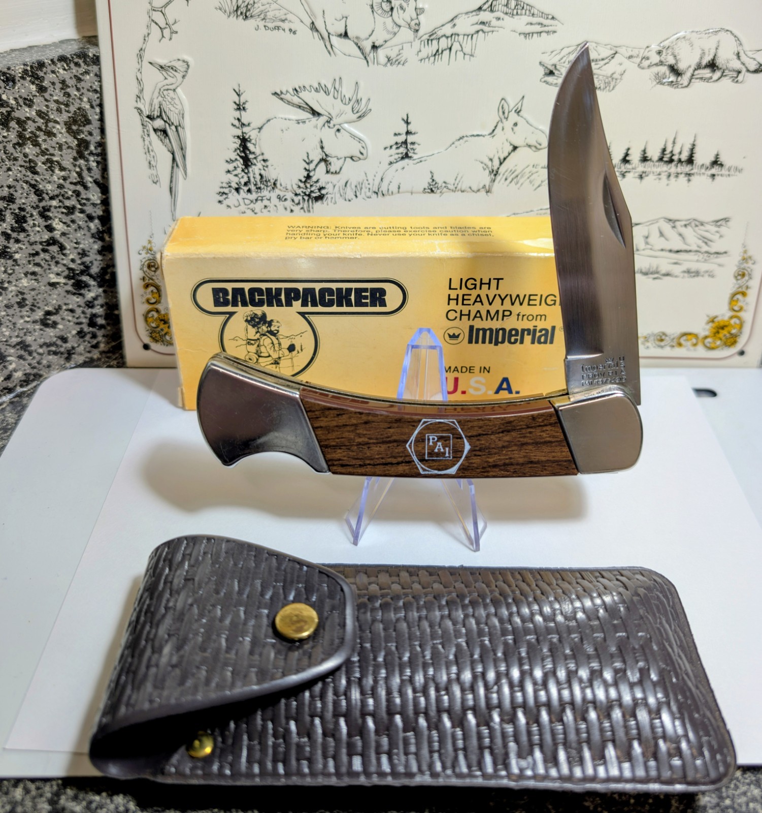 Vintage NOS 1970s Imperial Backpacker Lightweight Lockback Knife With Sheath USA Vintage NOS 1970s Imperial Backpacker Lightweight Lockback Knife With Sheath USA
