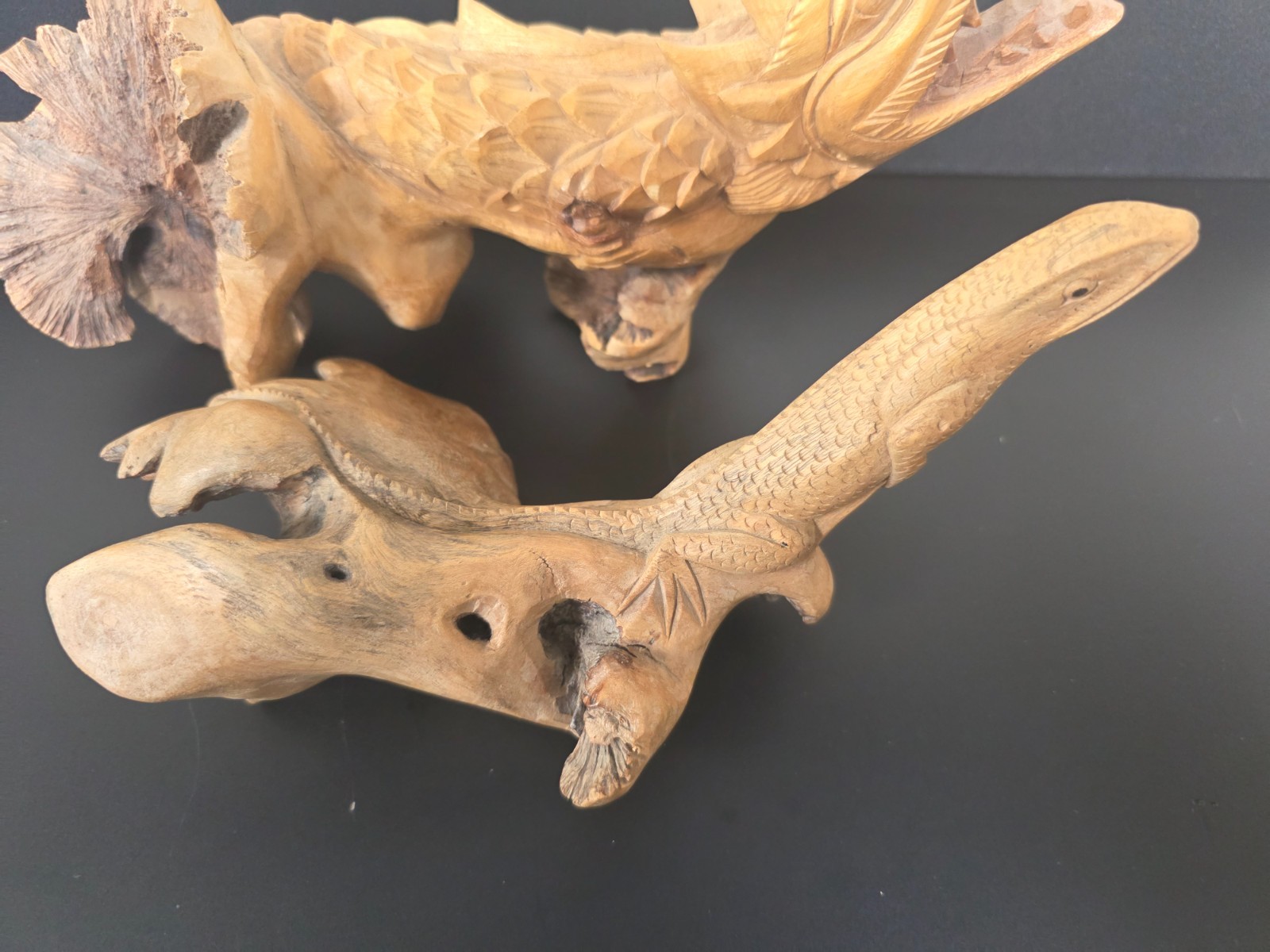 Vintage Hand Carved Wood Sculptures Set - 12\