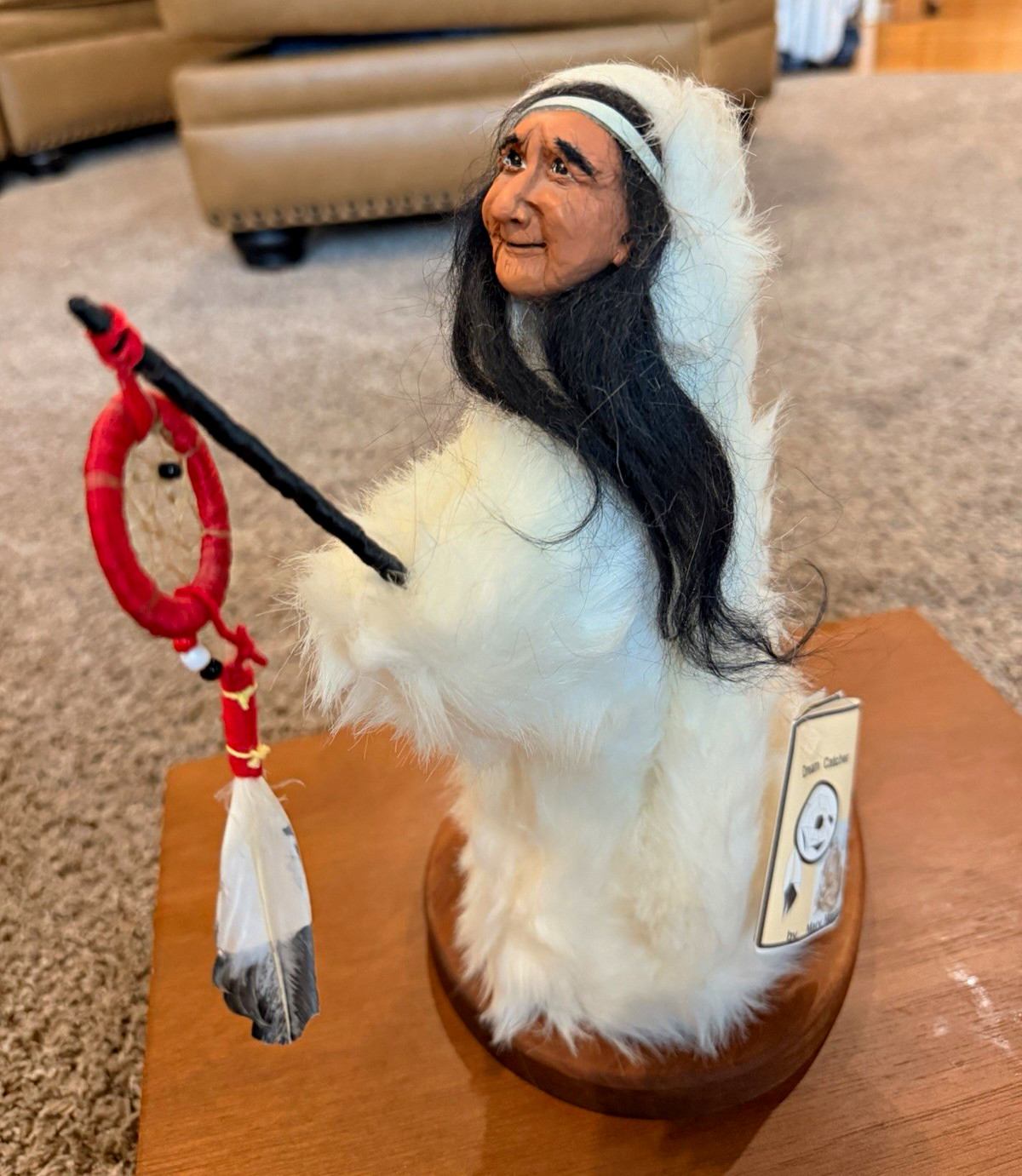 Vintage Mary Masters Signed Native American Clay Doll Figurine Dream Catcher 11” Vintage Mary Masters Signed Native American Clay Doll Figurine Dream Catcher 11”