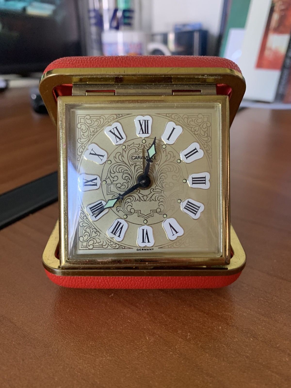 Vintage * Caravelle * Wind-Up Travel Alarm Clock  (Red Case)